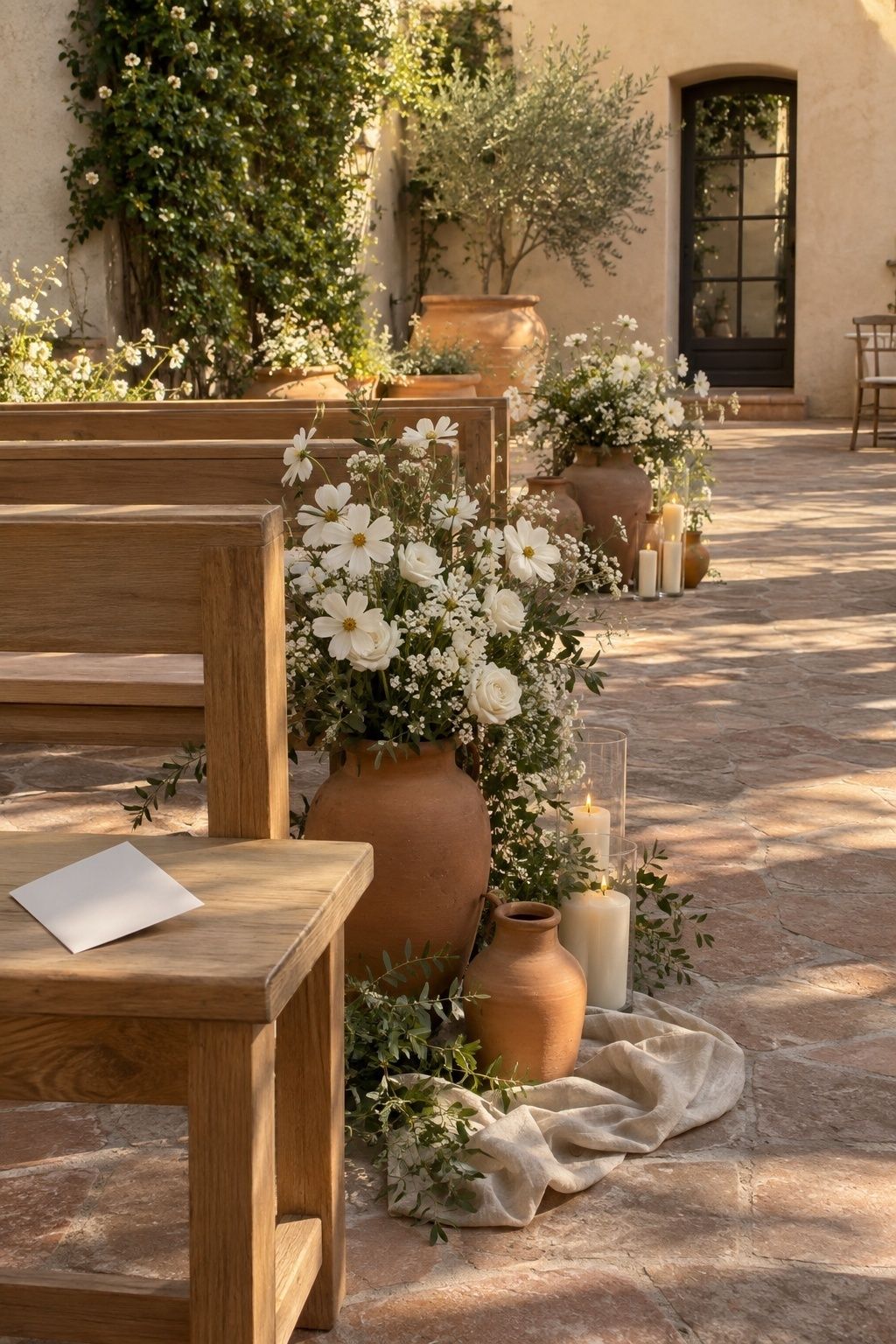 Terracotta, sand and white for a warm outdoor venue