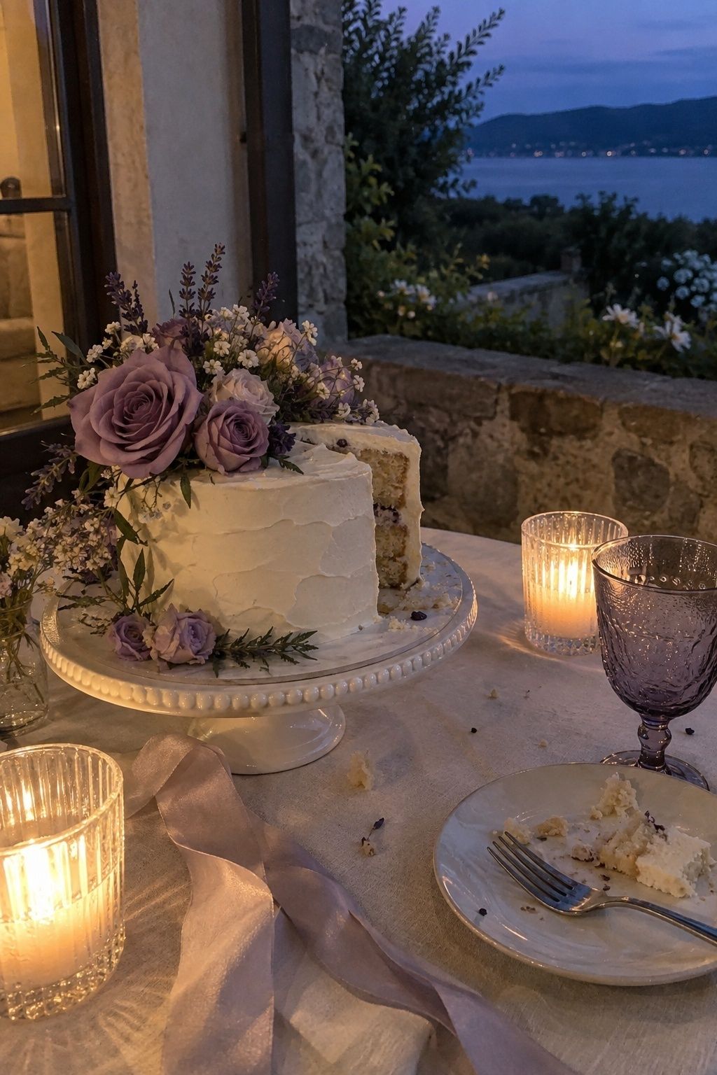 Lavender, mauve and pearl evening wedding palette