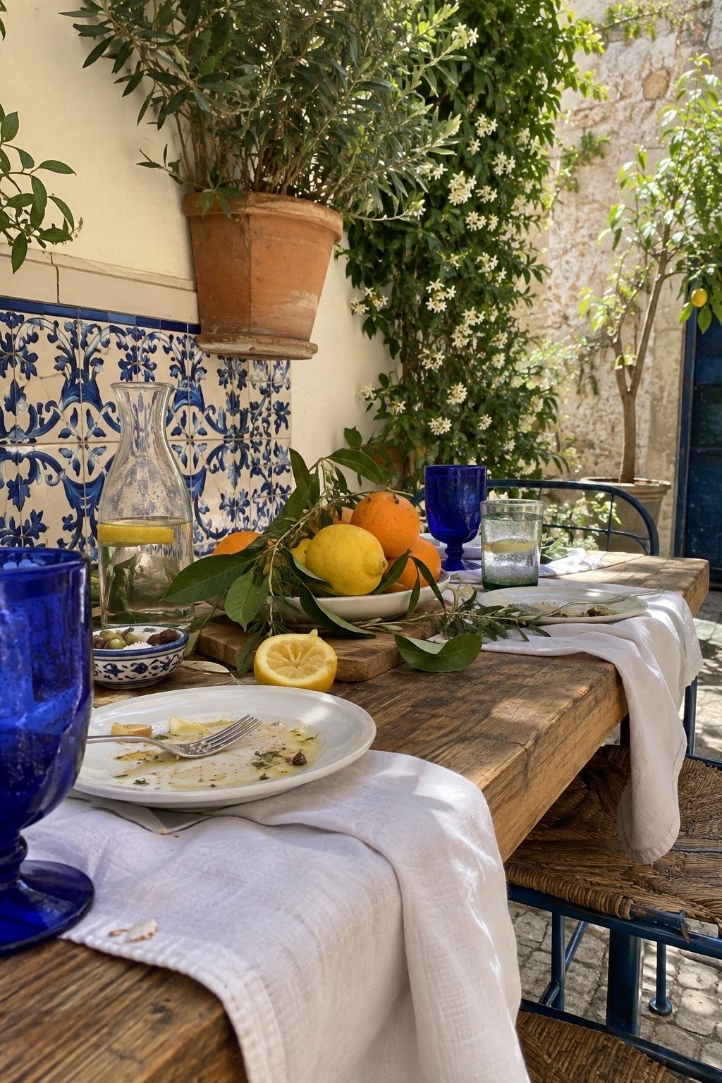 Cobalt, white and citrus Mediterranean colors