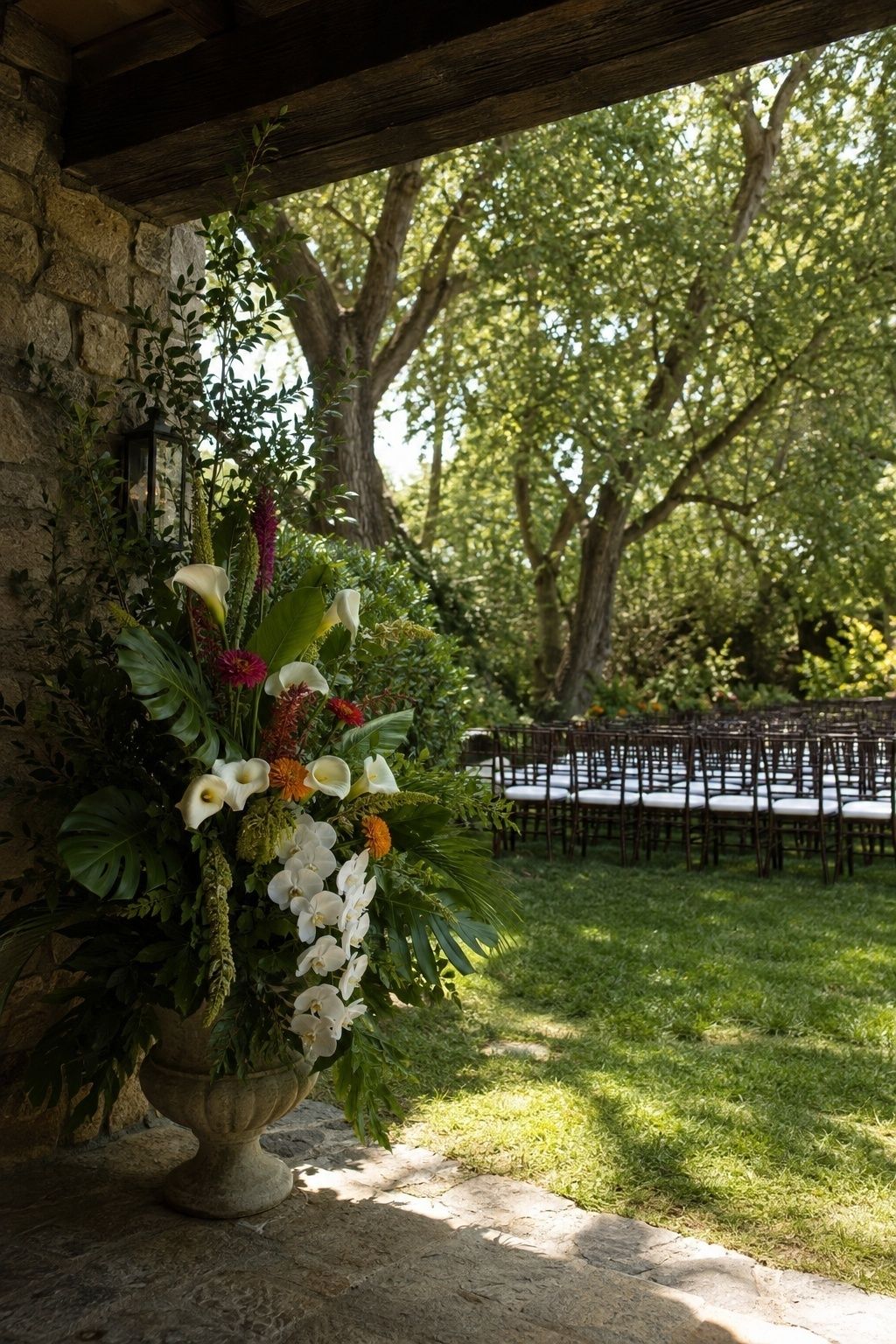 Ceremony flowers placed out of direct sun
