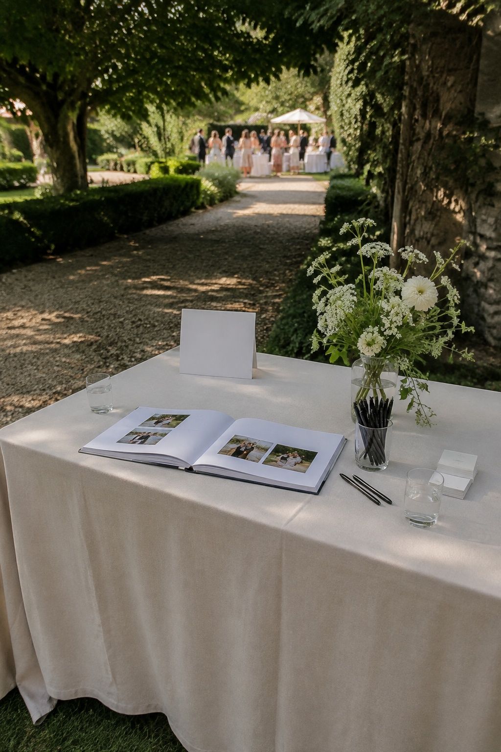 Guest book table blending into the reception decor