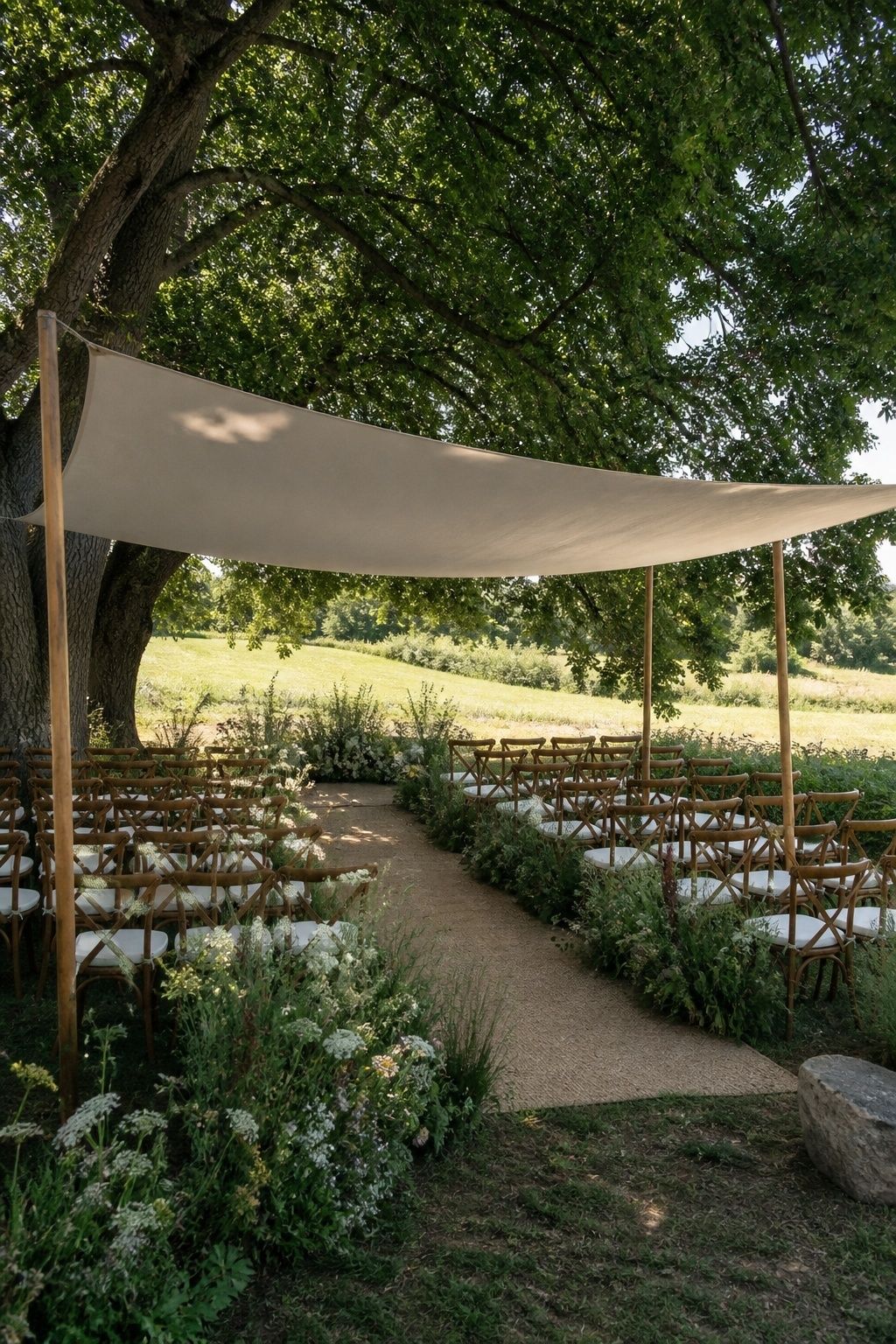 Shaded outdoor ceremony setup