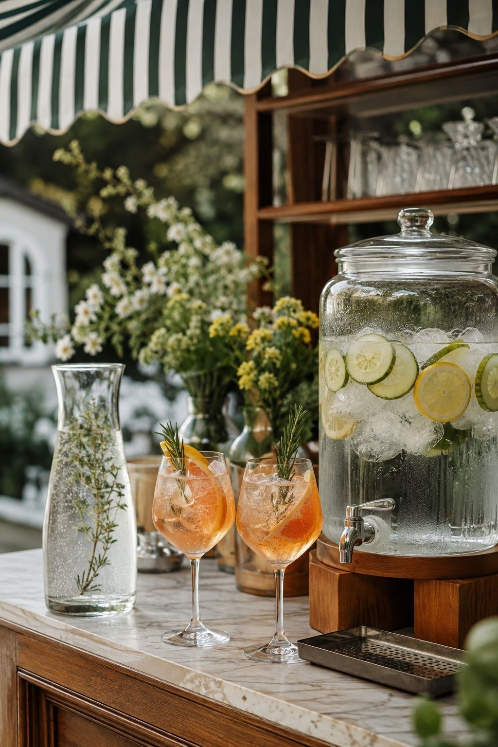 Summer signature drinks beside a water station