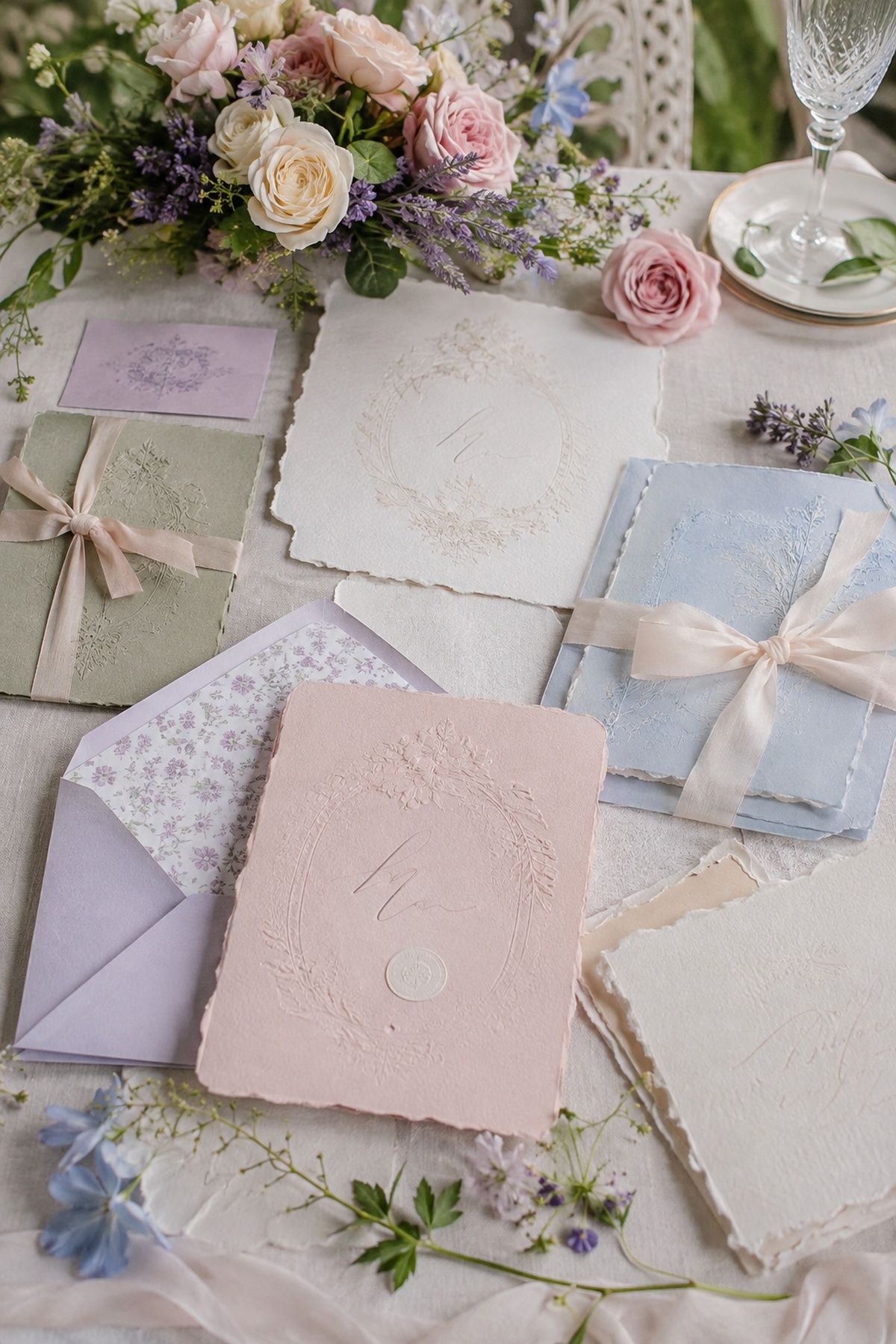 Garden pastel wedding invitations