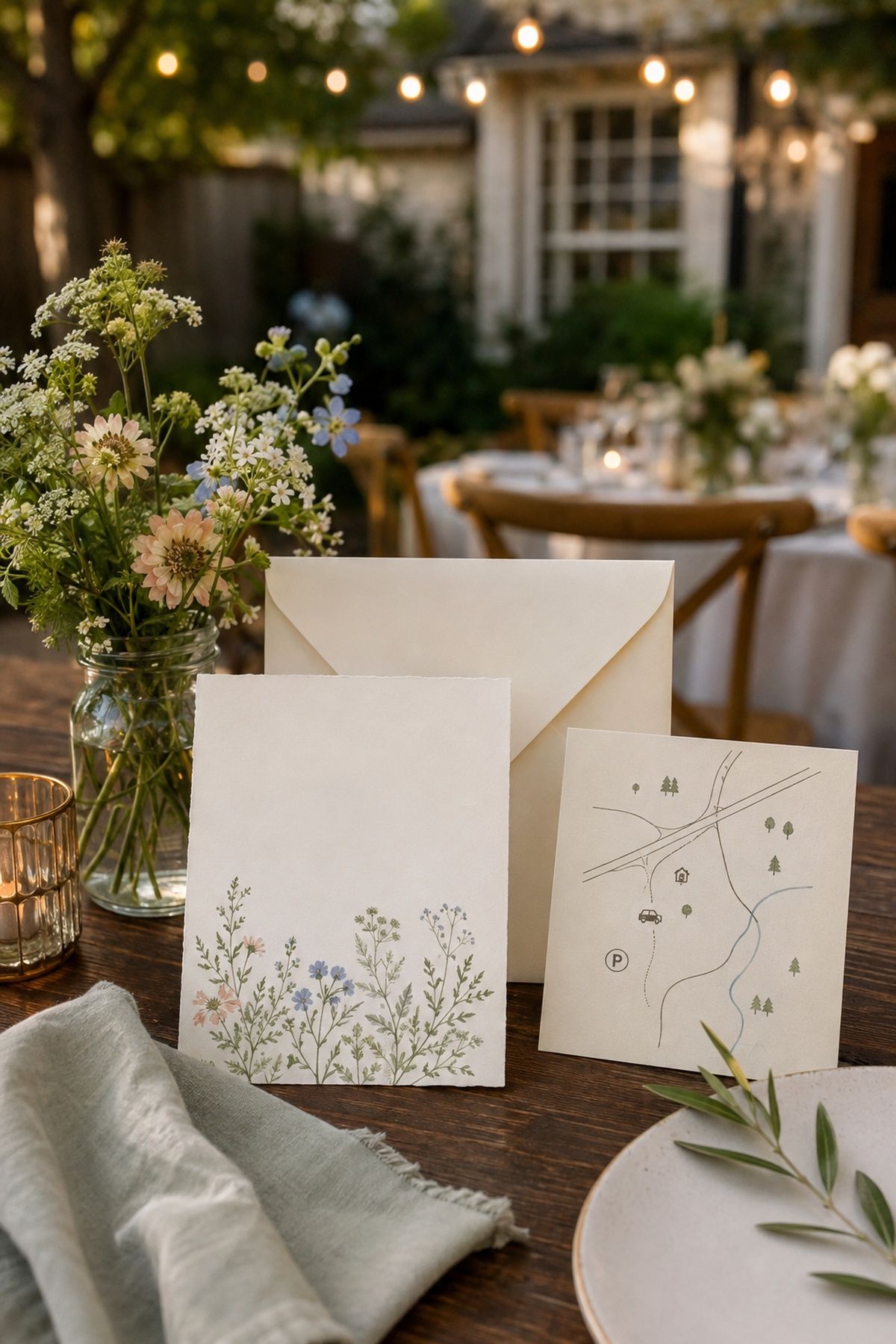Polished backyard wedding invitations