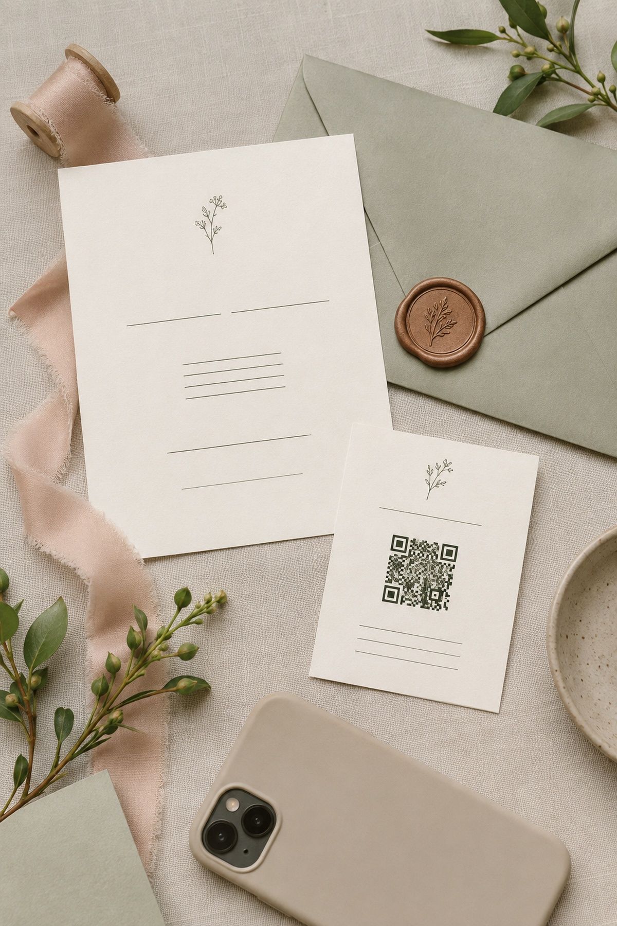 Wedding details card with a QR code
