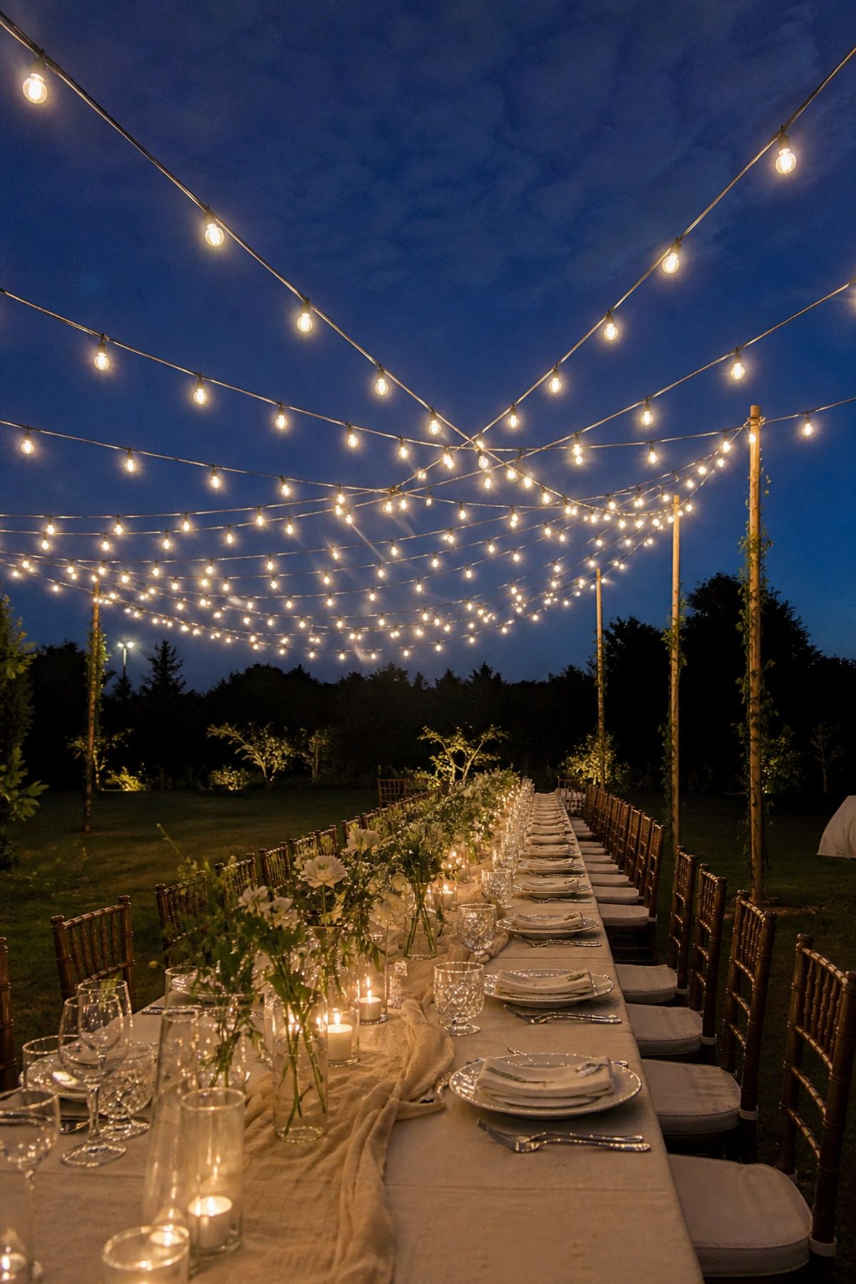 String light canopy over dinner tables