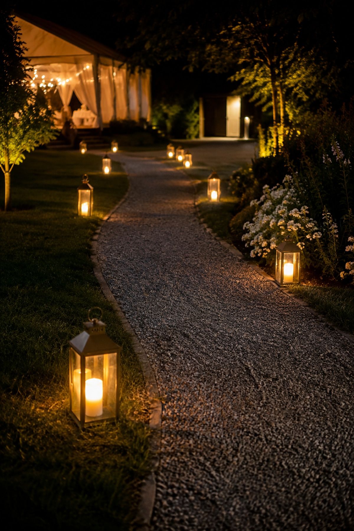 Lanterns lining guest pathways