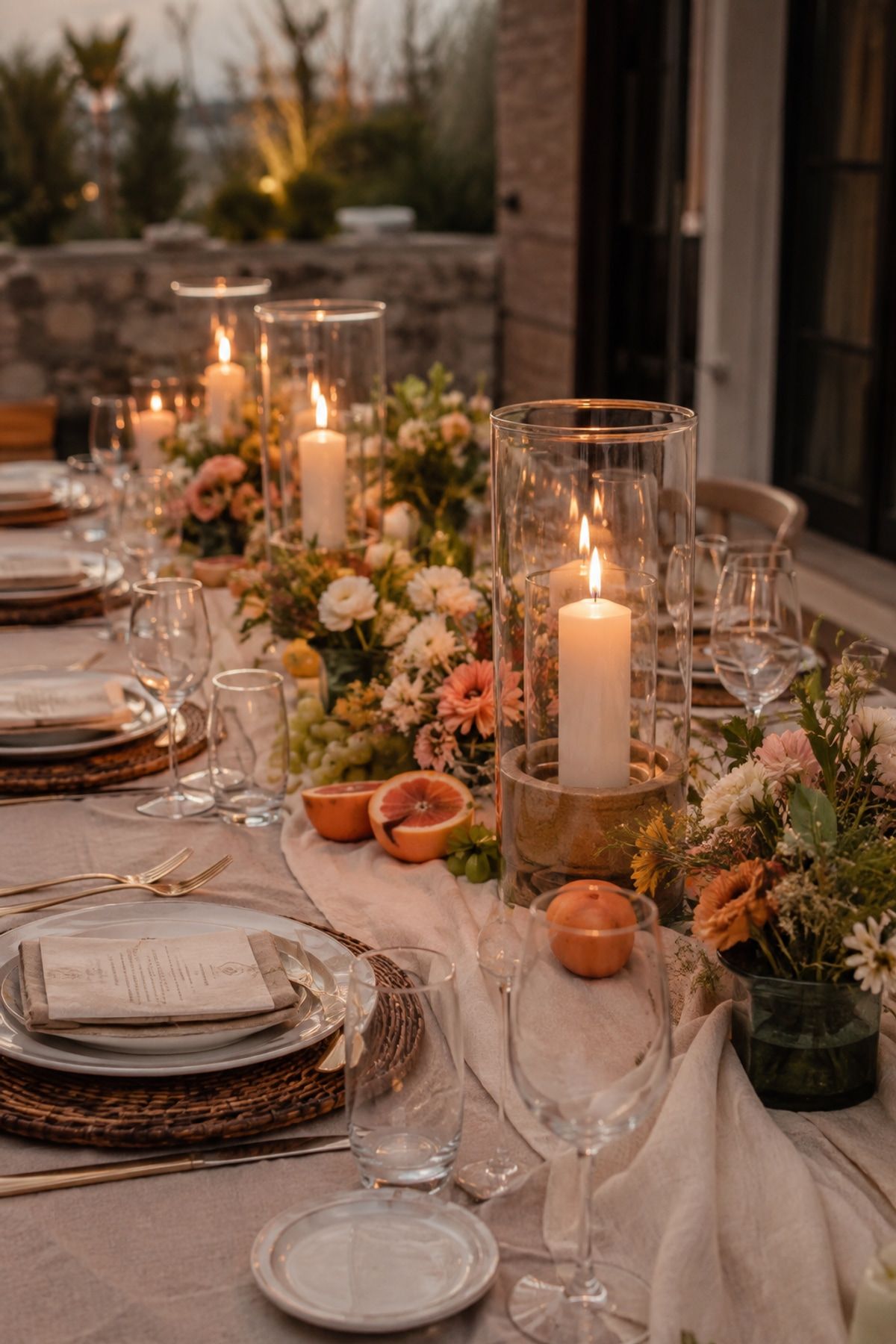 Hurricane candles on reception tables