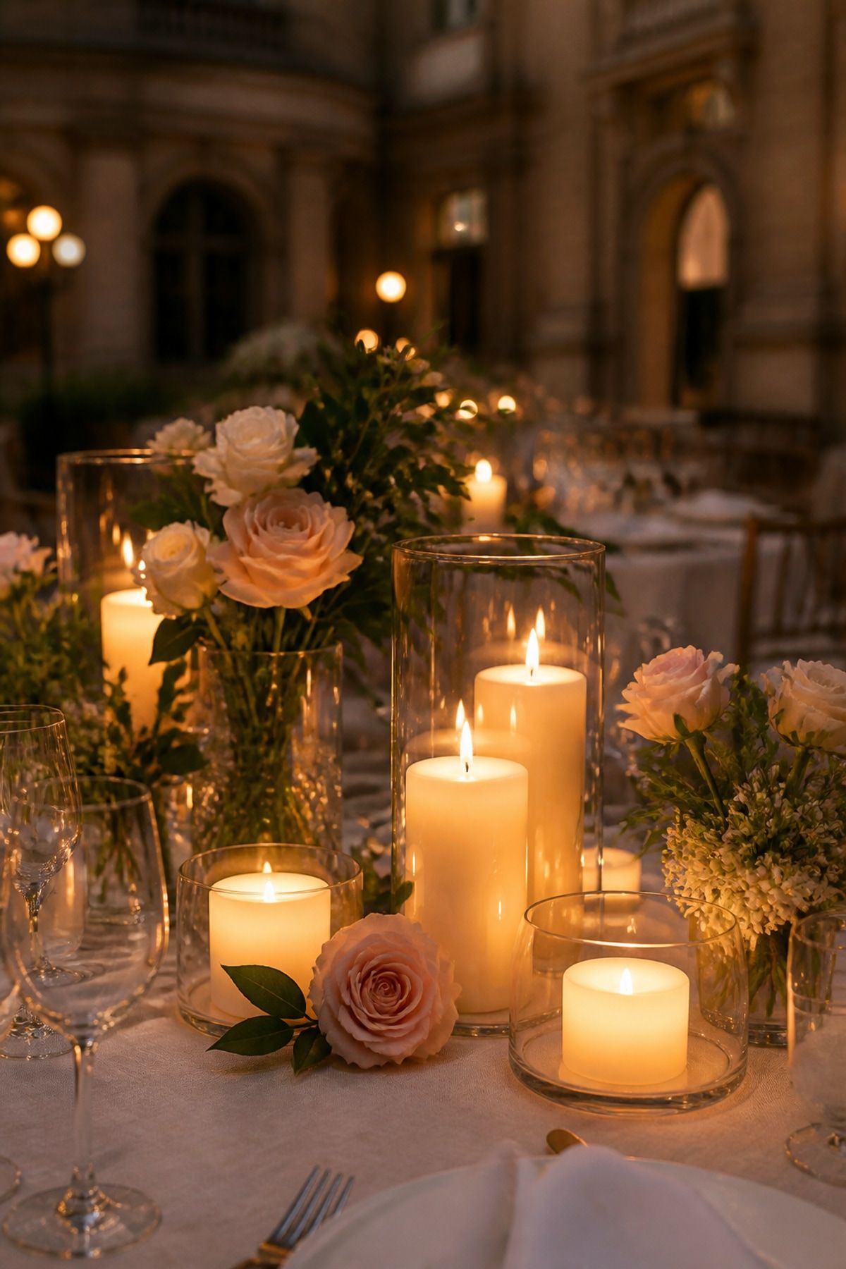 Flameless candles at a summer reception