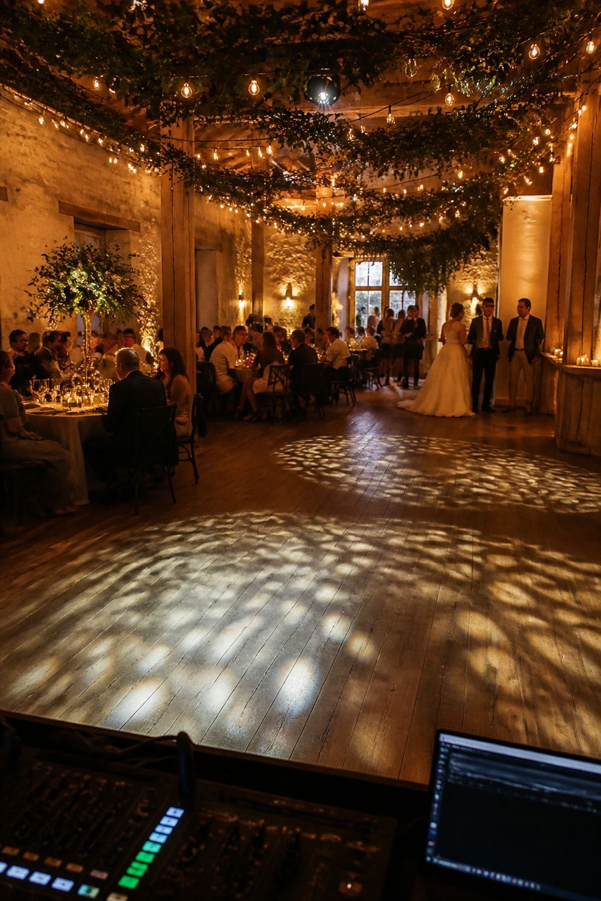 Dance floor lighting that shifts later in the night