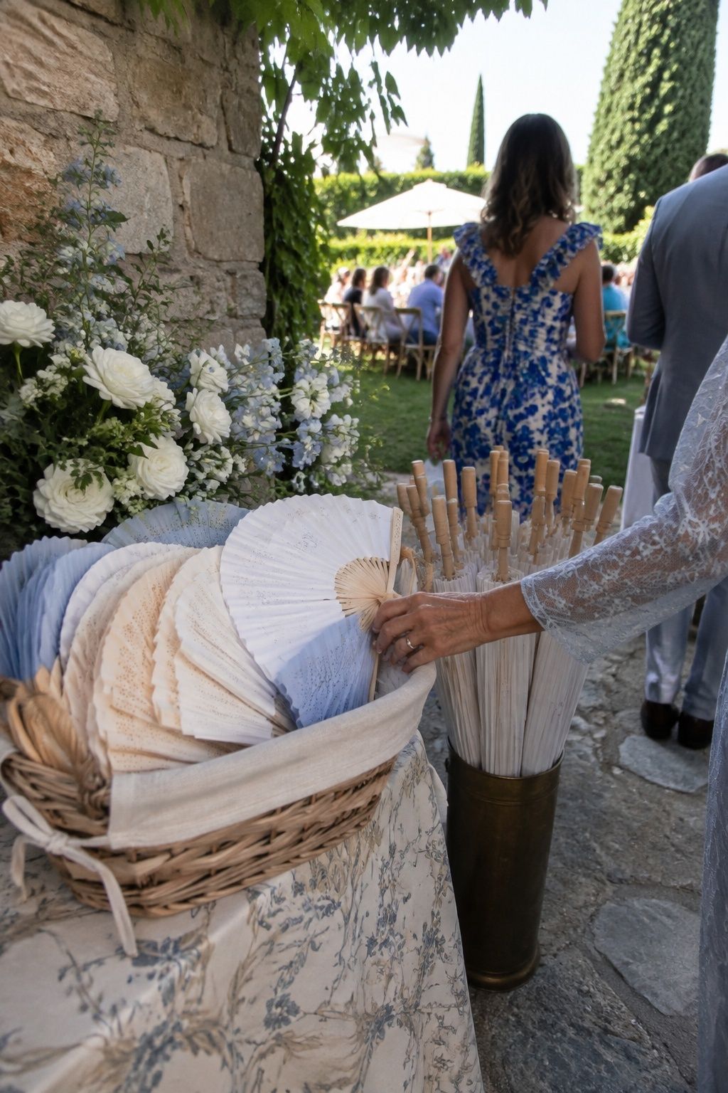 Paper fans and parasols for summer guests