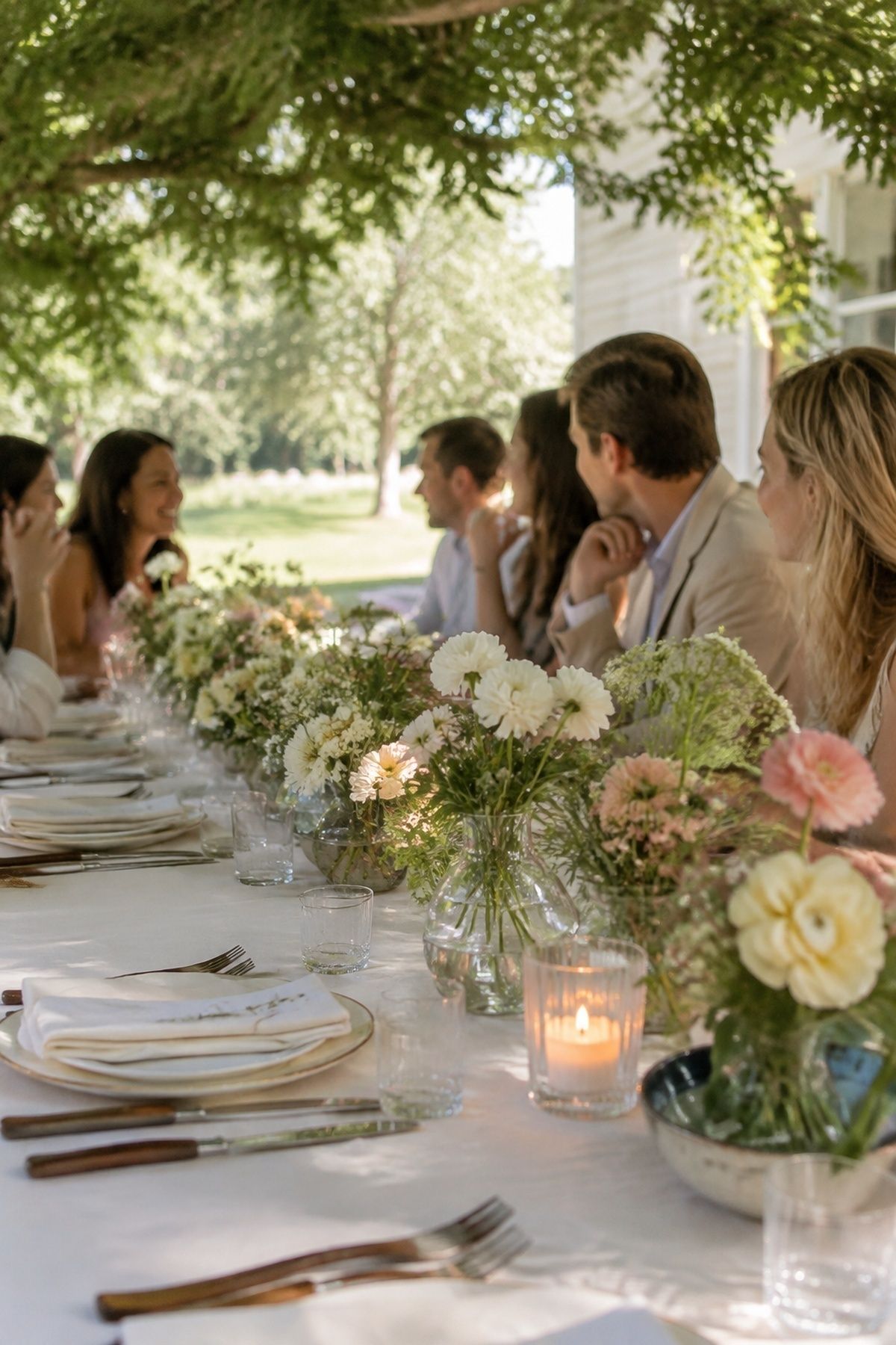 Low, rhythmic flower arrangements