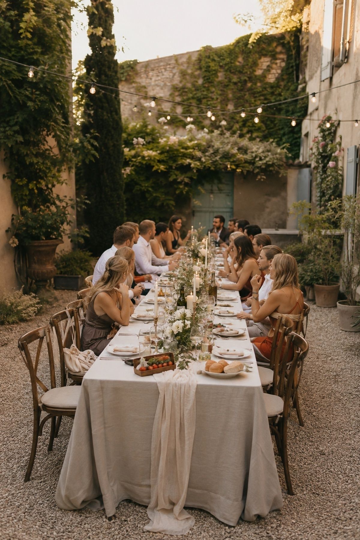 One-table reception styled like a summer supper