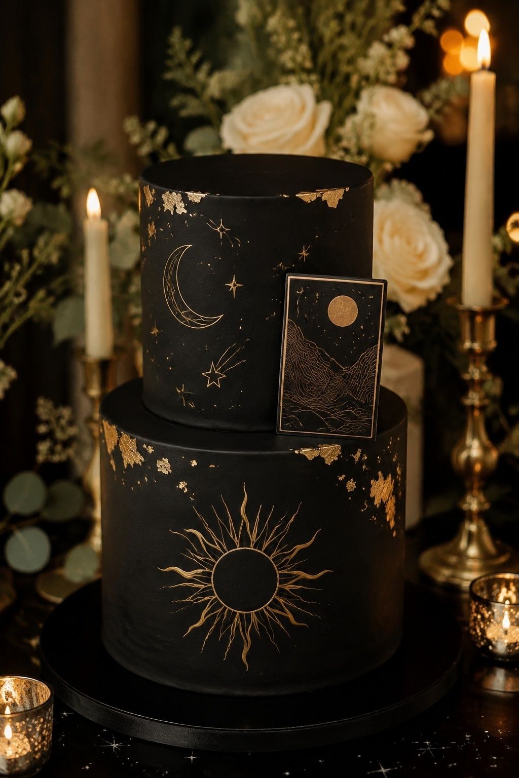 Black and gold tarot cake