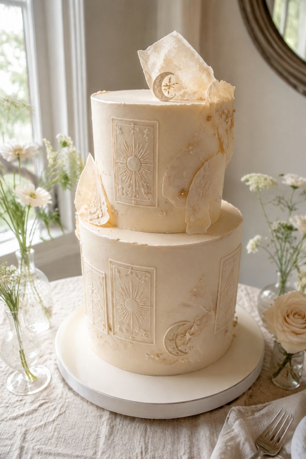 Ivory tarot wedding cake
