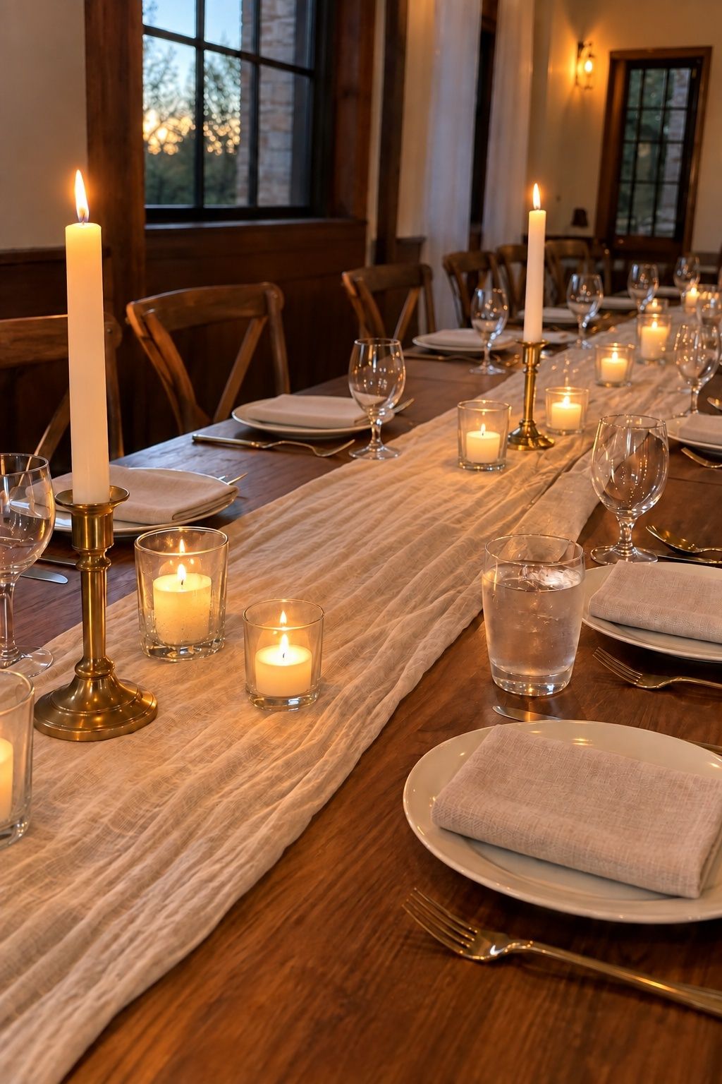 Taper candles mixed with protected votives