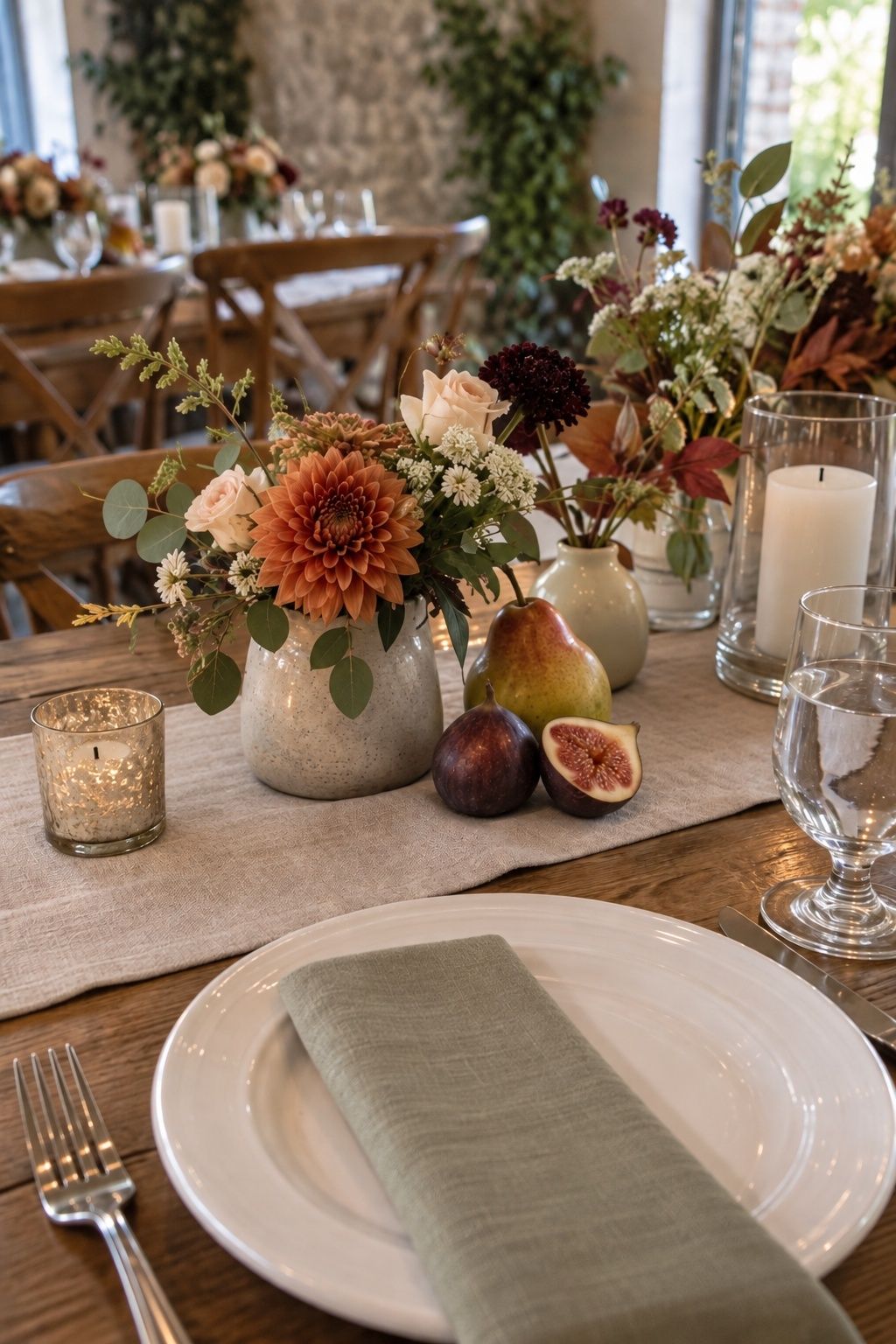 Autumn fruit accents on the table