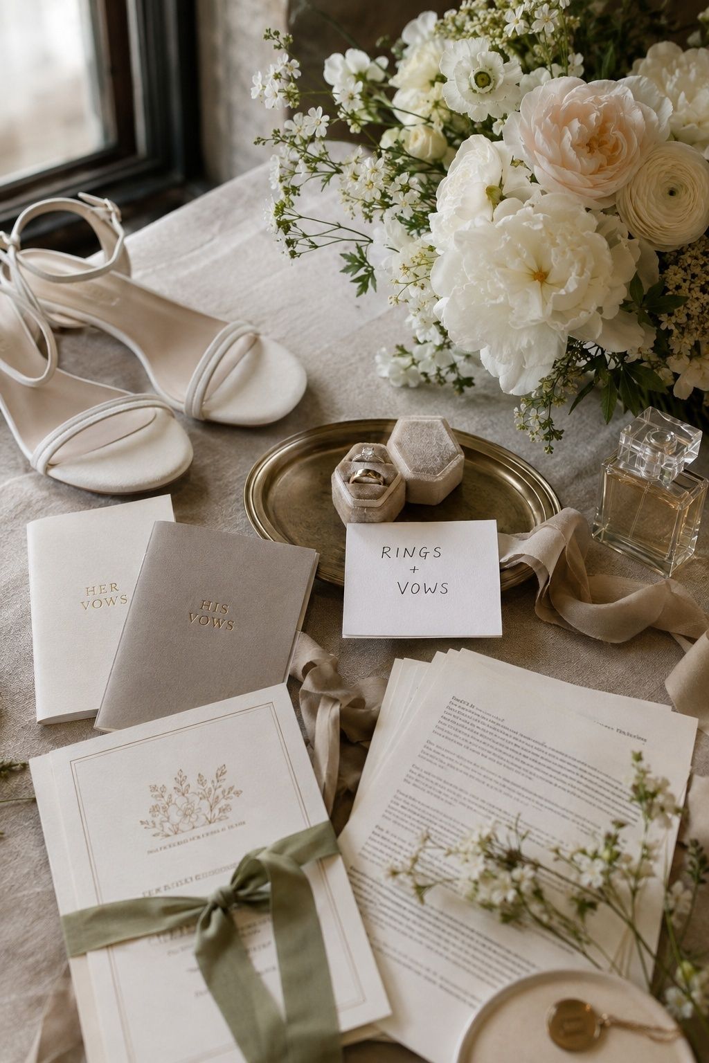Rings, vows, readings and programs gathered for the ceremony