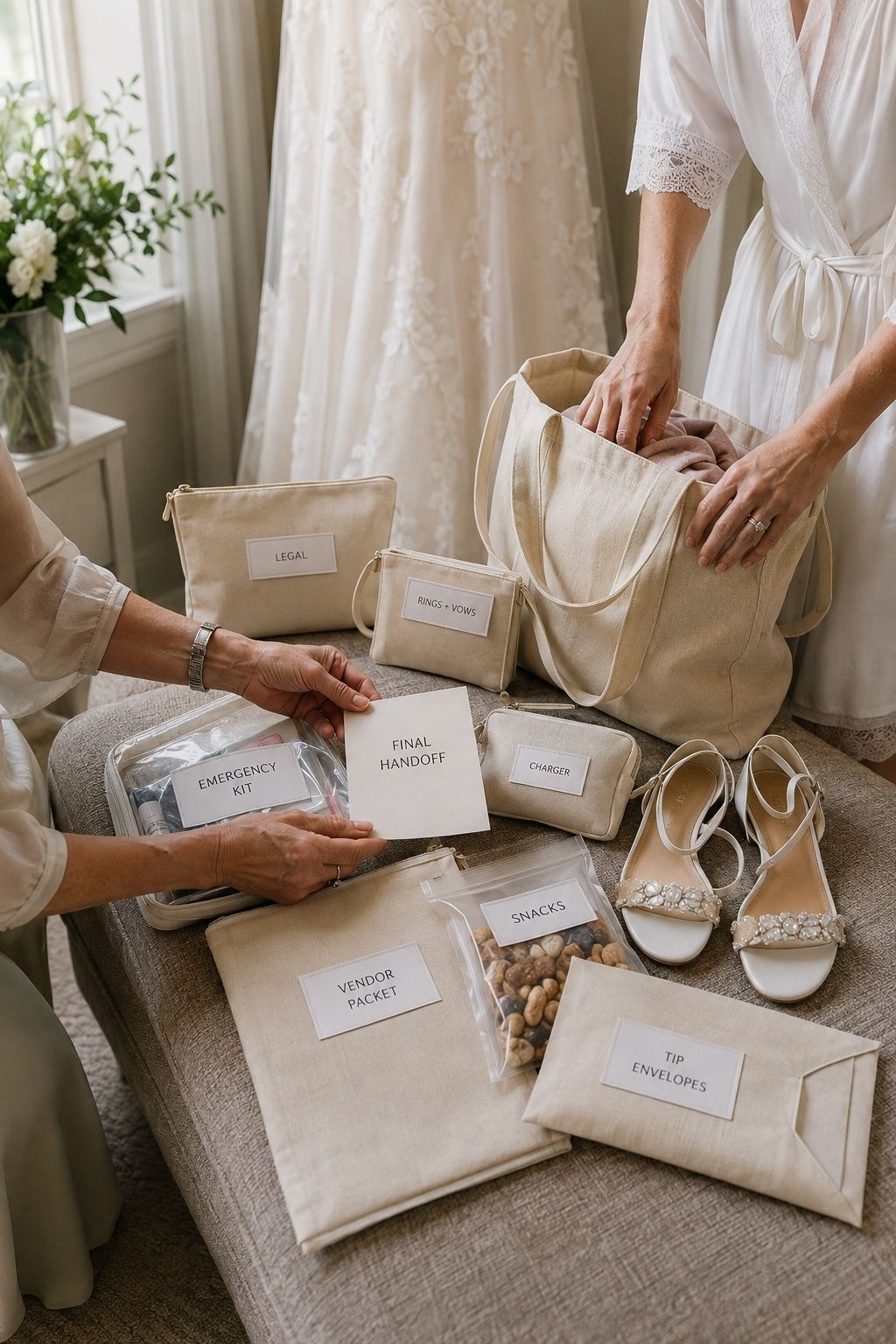 Final handoff check before the bride gets dressed