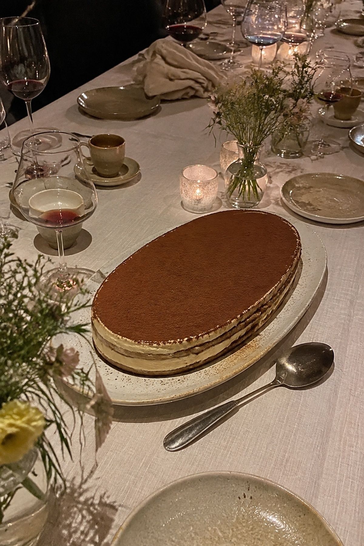 Low, wide tiramisu cake