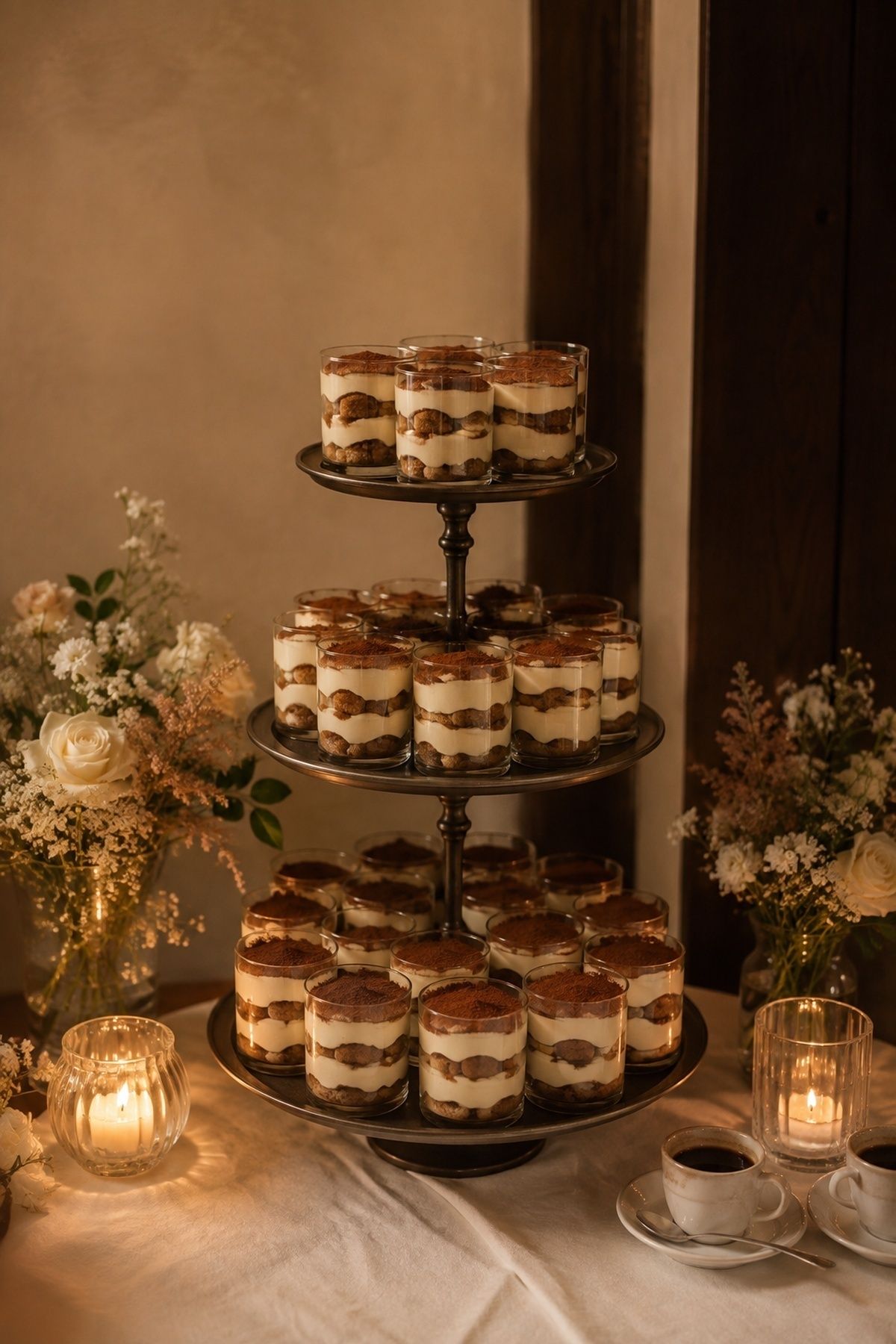 Tiramisu tower wedding dessert