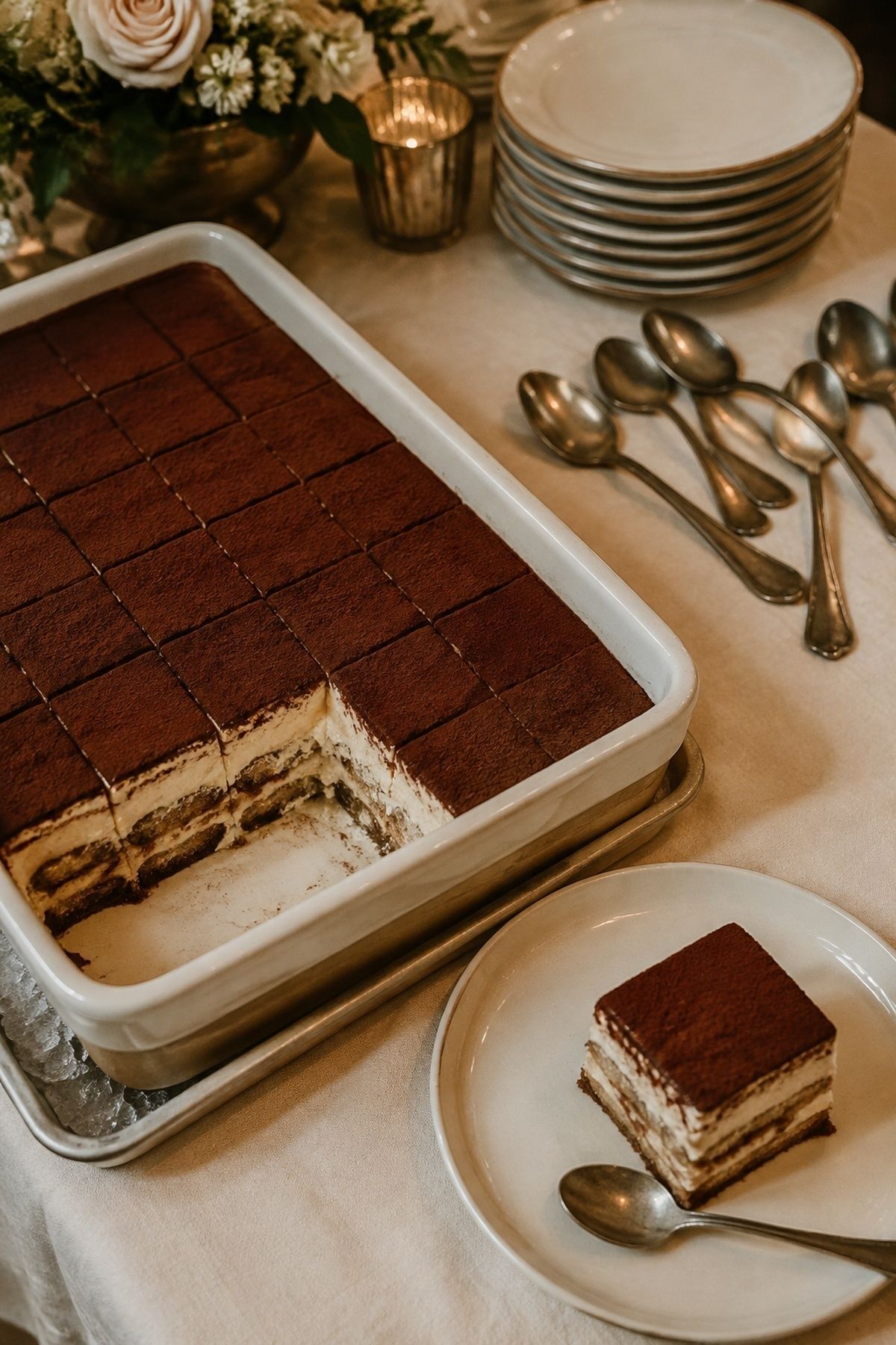 Tiramisu sheet cake for easy serving