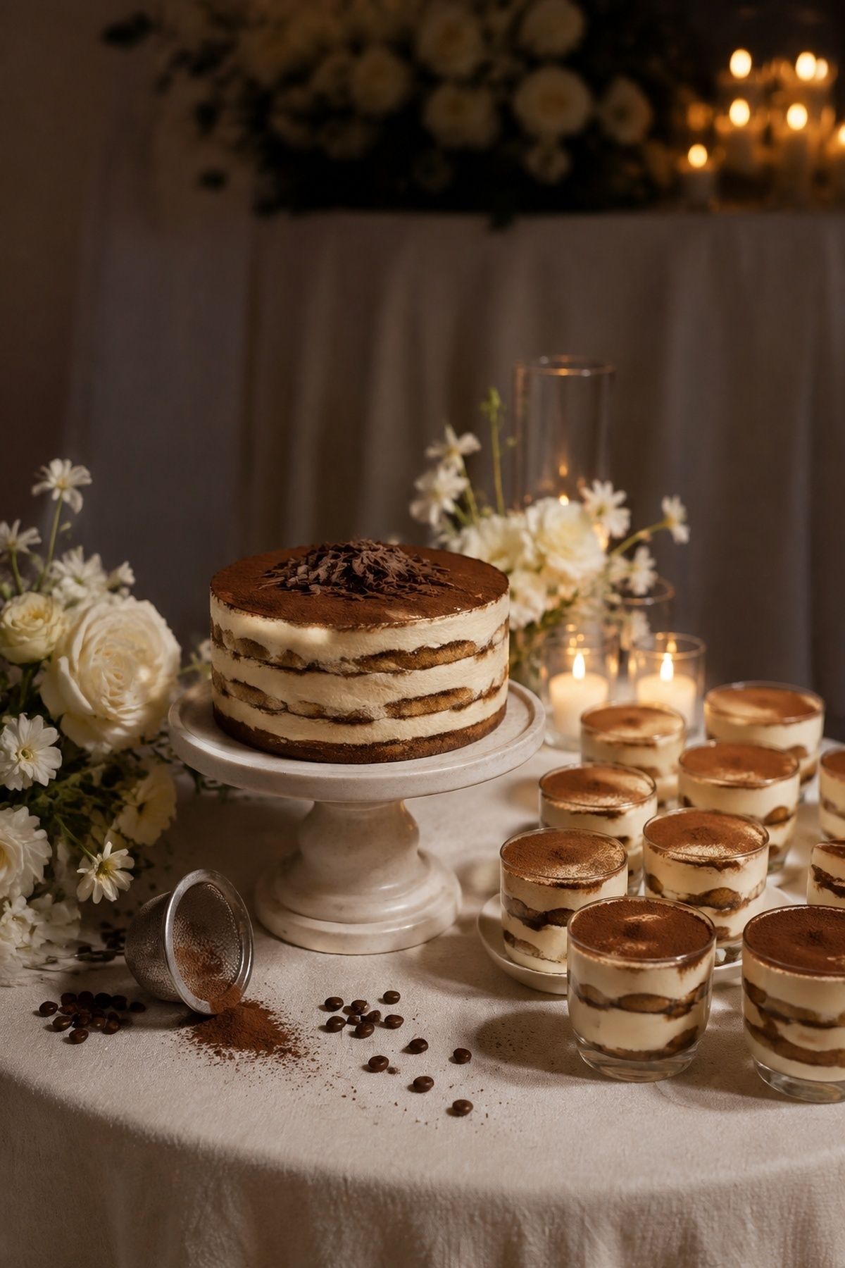 Tiramisu cutting cake with dessert cups
