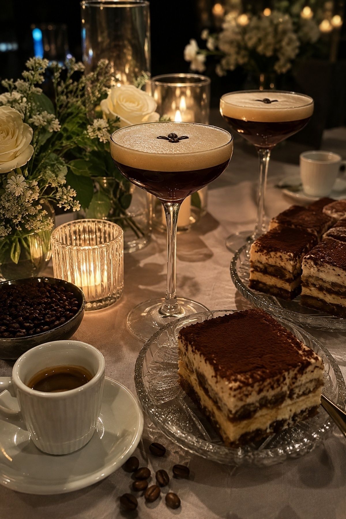 Espresso martinis served with tiramisu