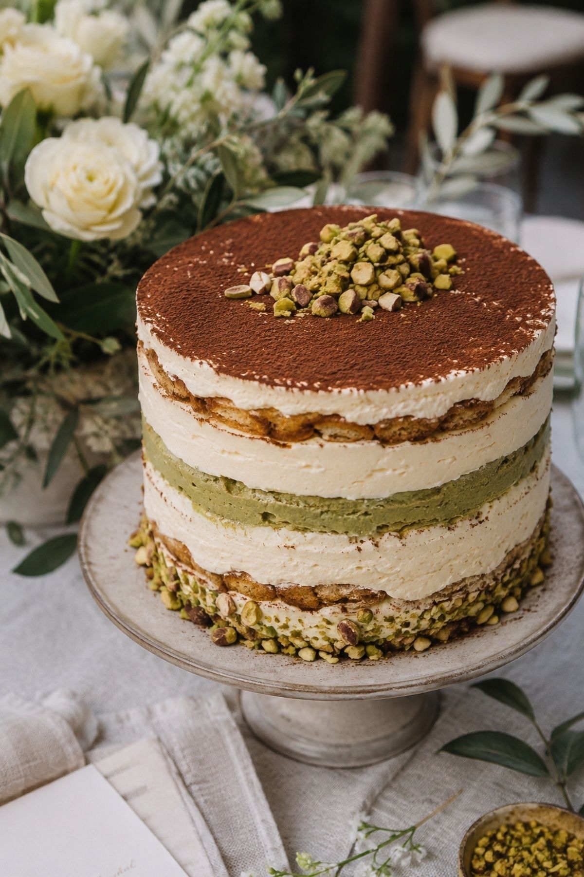 Pistachio tiramisu wedding cake