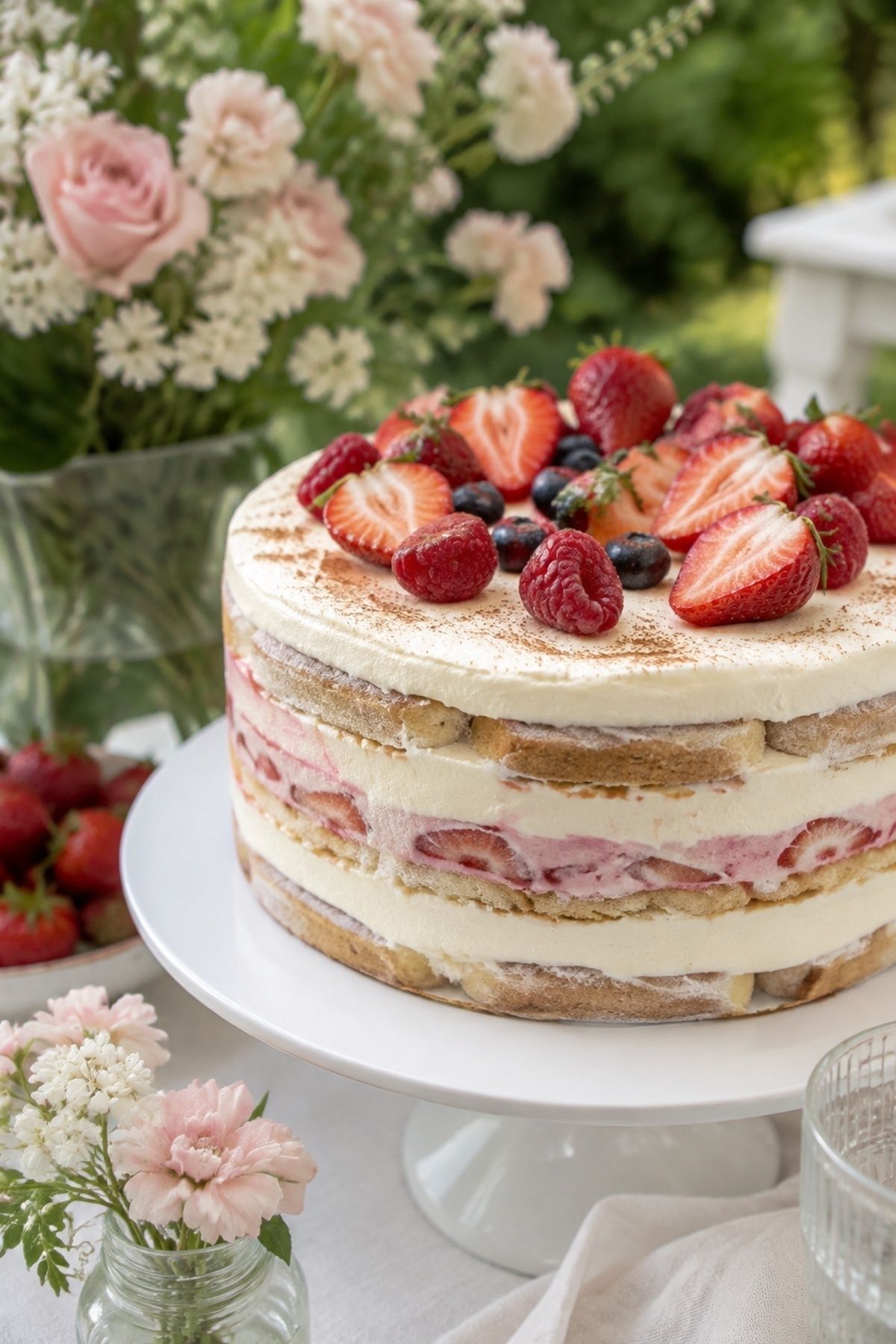 Strawberry tiramisu wedding cake