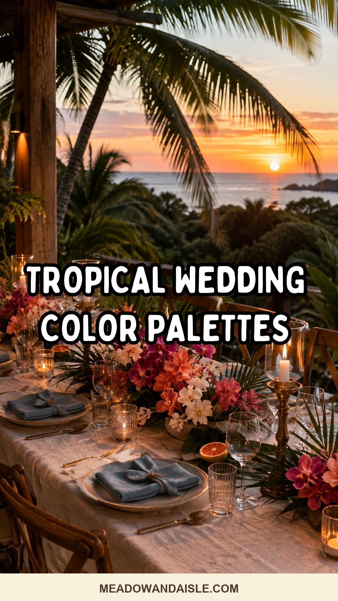 Pinterest pin with the title Tropical Wedding Color Palette Ideas