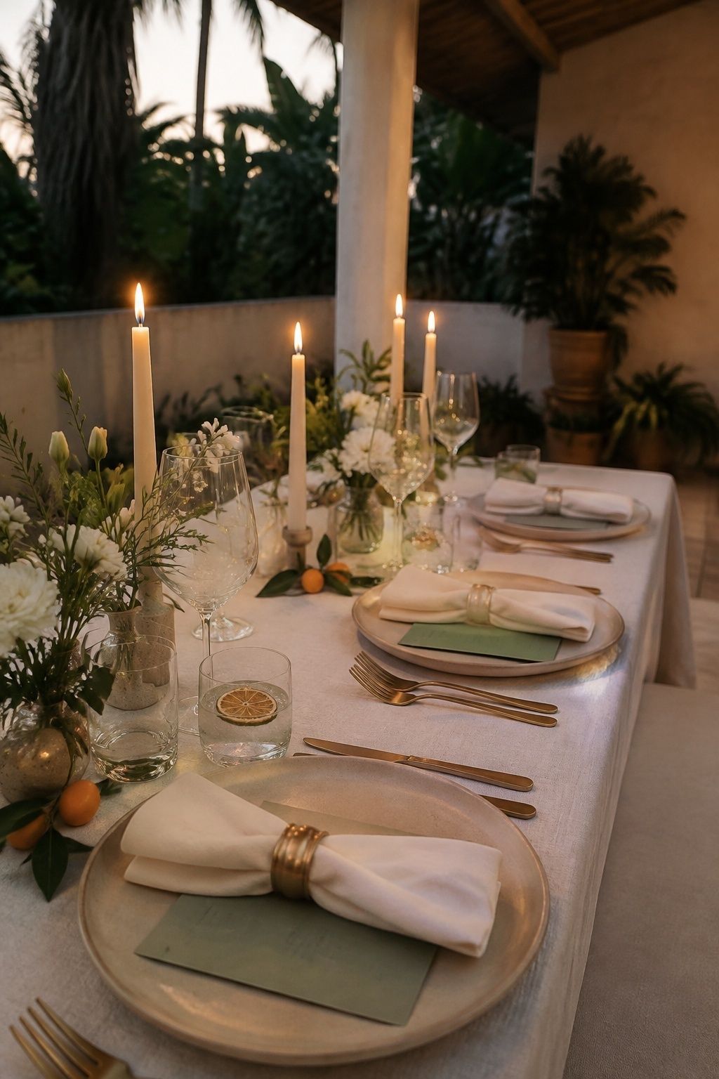 Champagne, sage, ivory and soft citrus palette