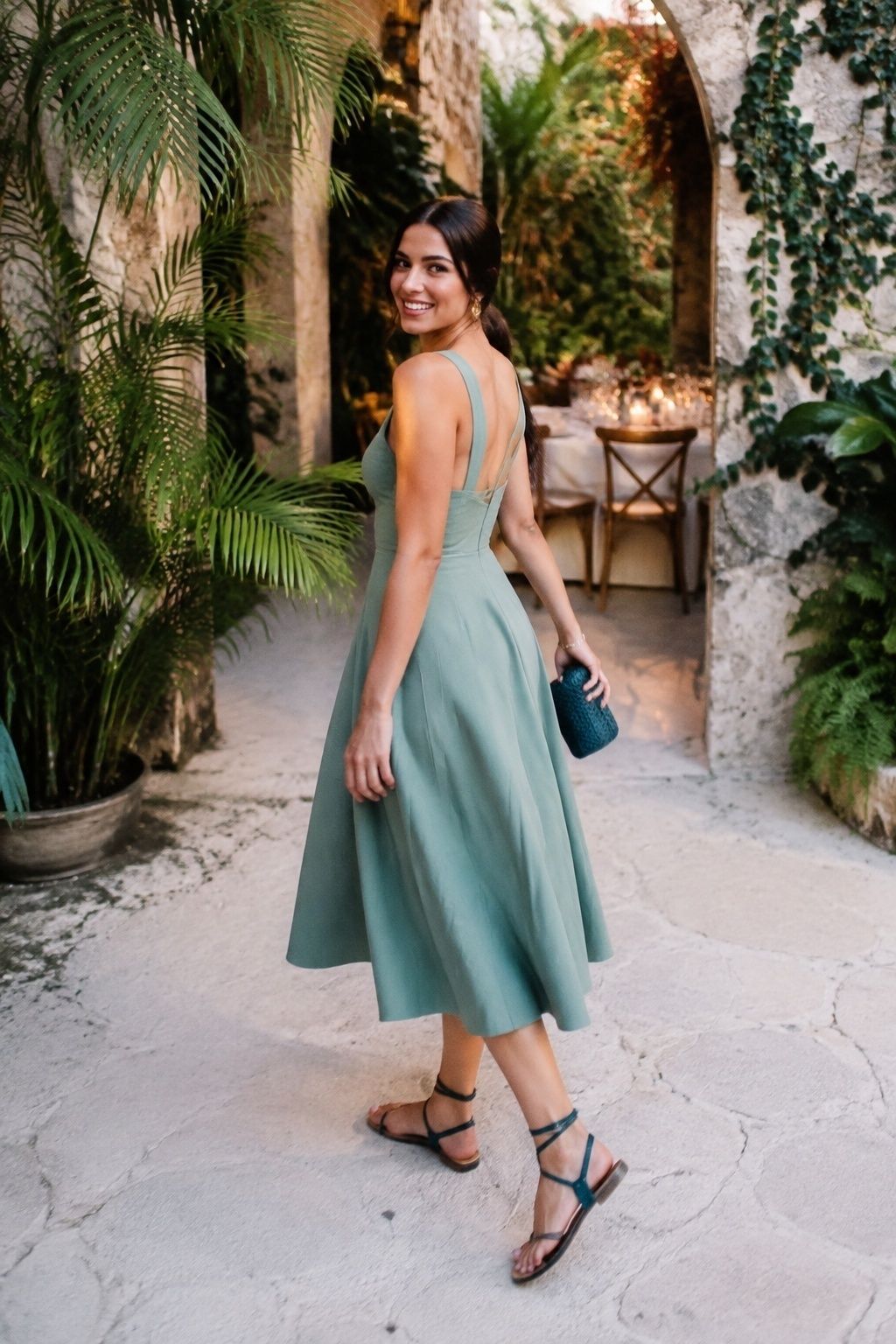 Soft sage or sea-glass colored dress