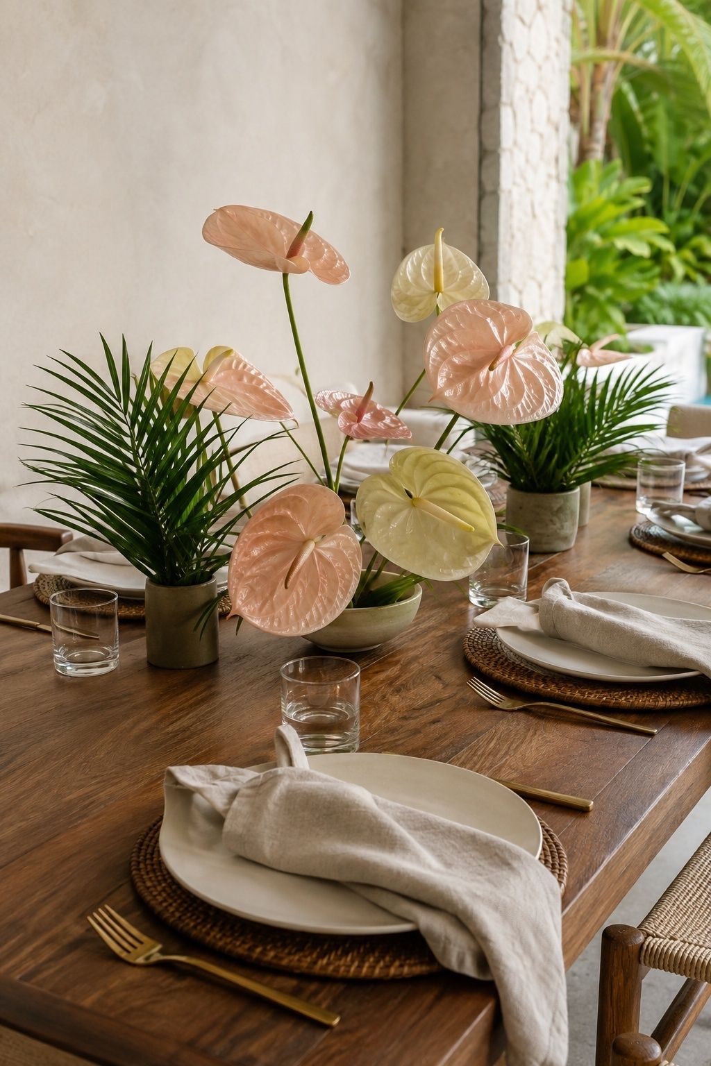 Anthurium And Palm Tablescape tropical wedding inspiration