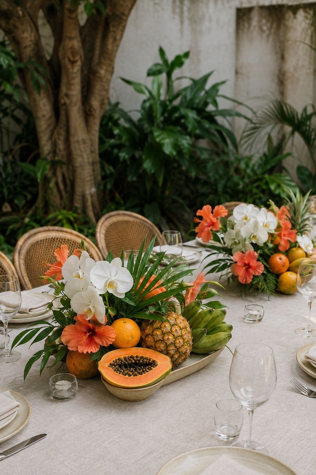 Fruit And Flower Centerpieces tropical wedding inspiration
