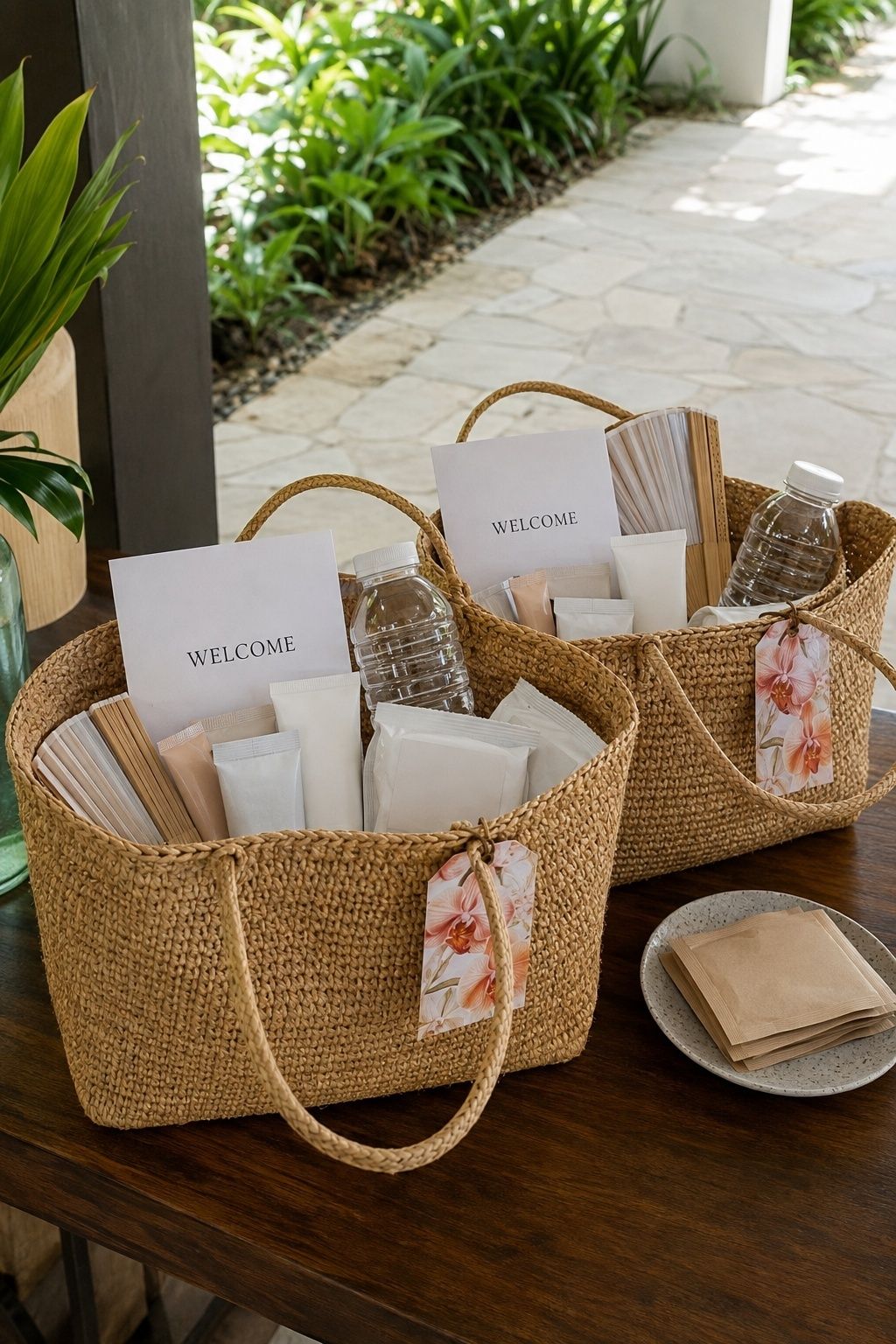 Welcome Bags With Heat-Friendly Comforts tropical wedding inspiration
