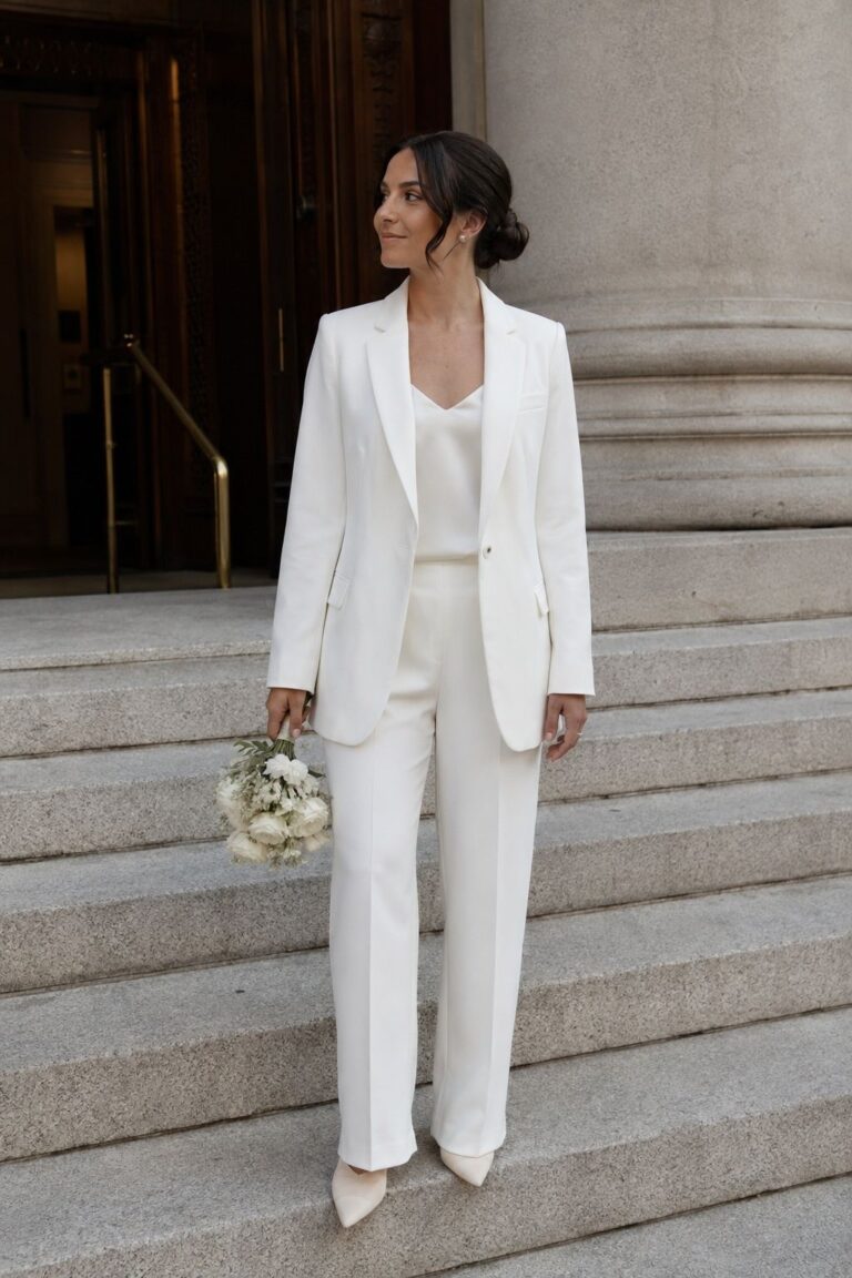 City Hall White Suit styled for an intimate wedding