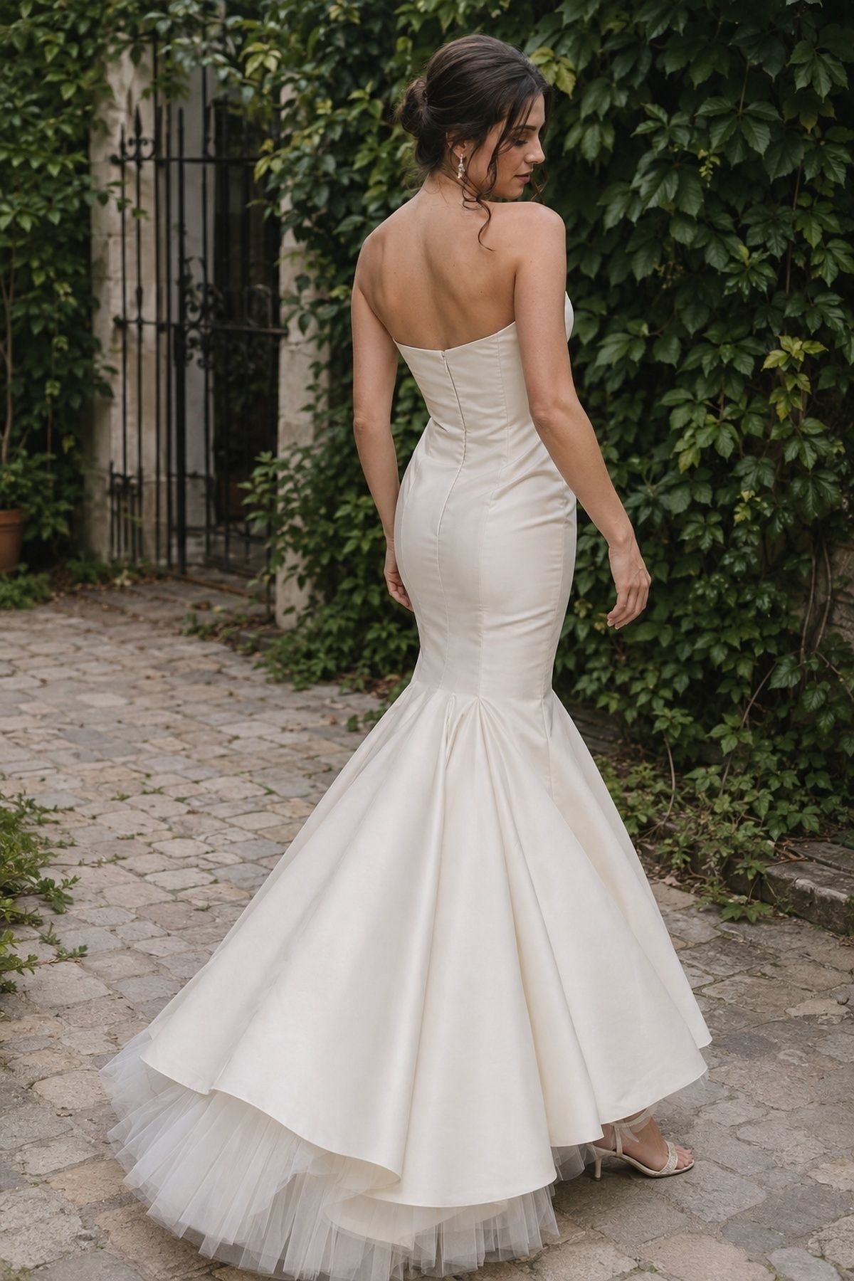 Mermaid wedding dress shaped by a fishtail petticoat