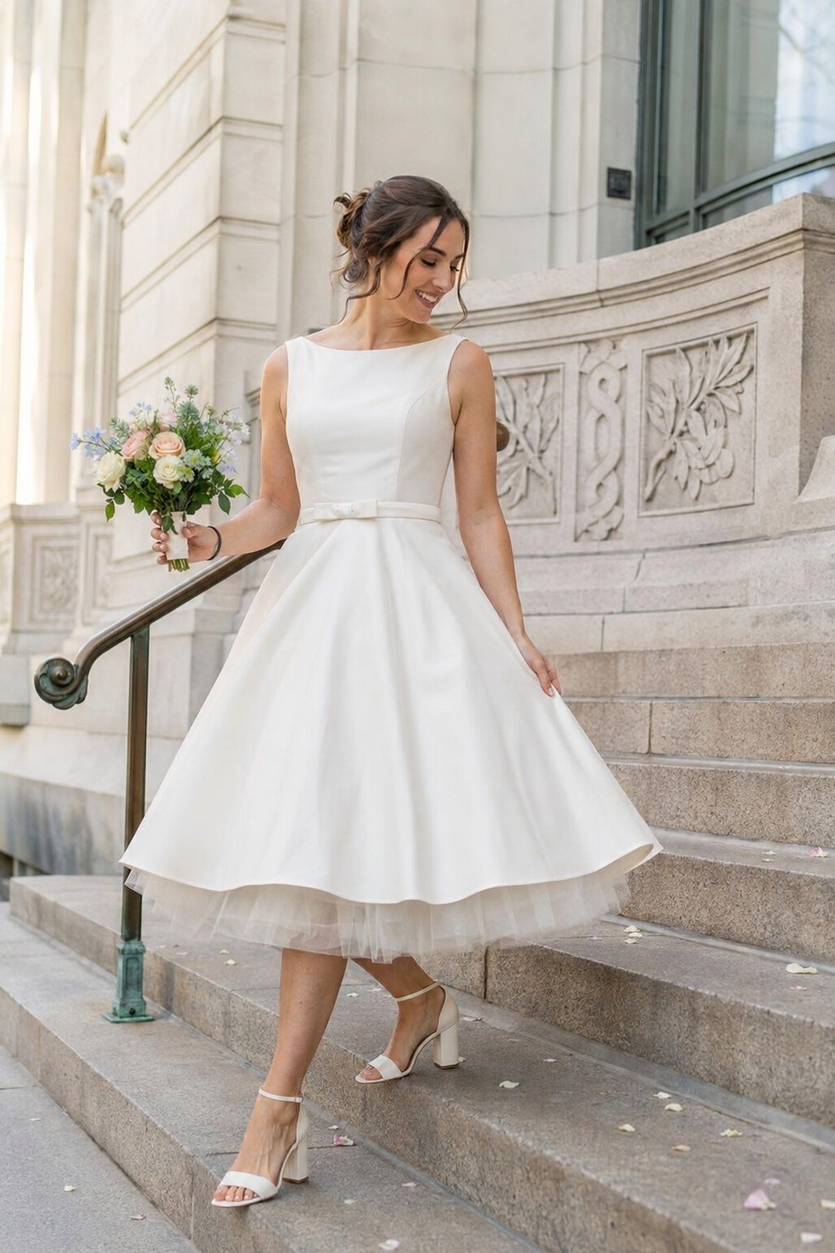 Short tulle petticoat under a tea-length dress