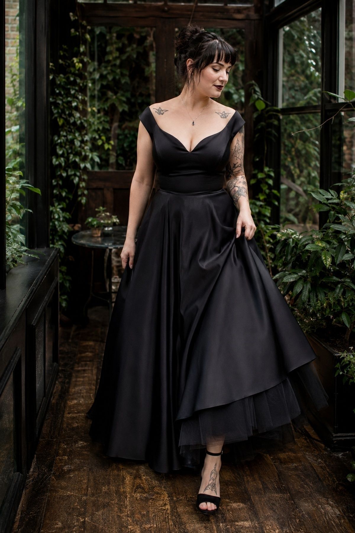 Black wedding dress over a soft petticoat
