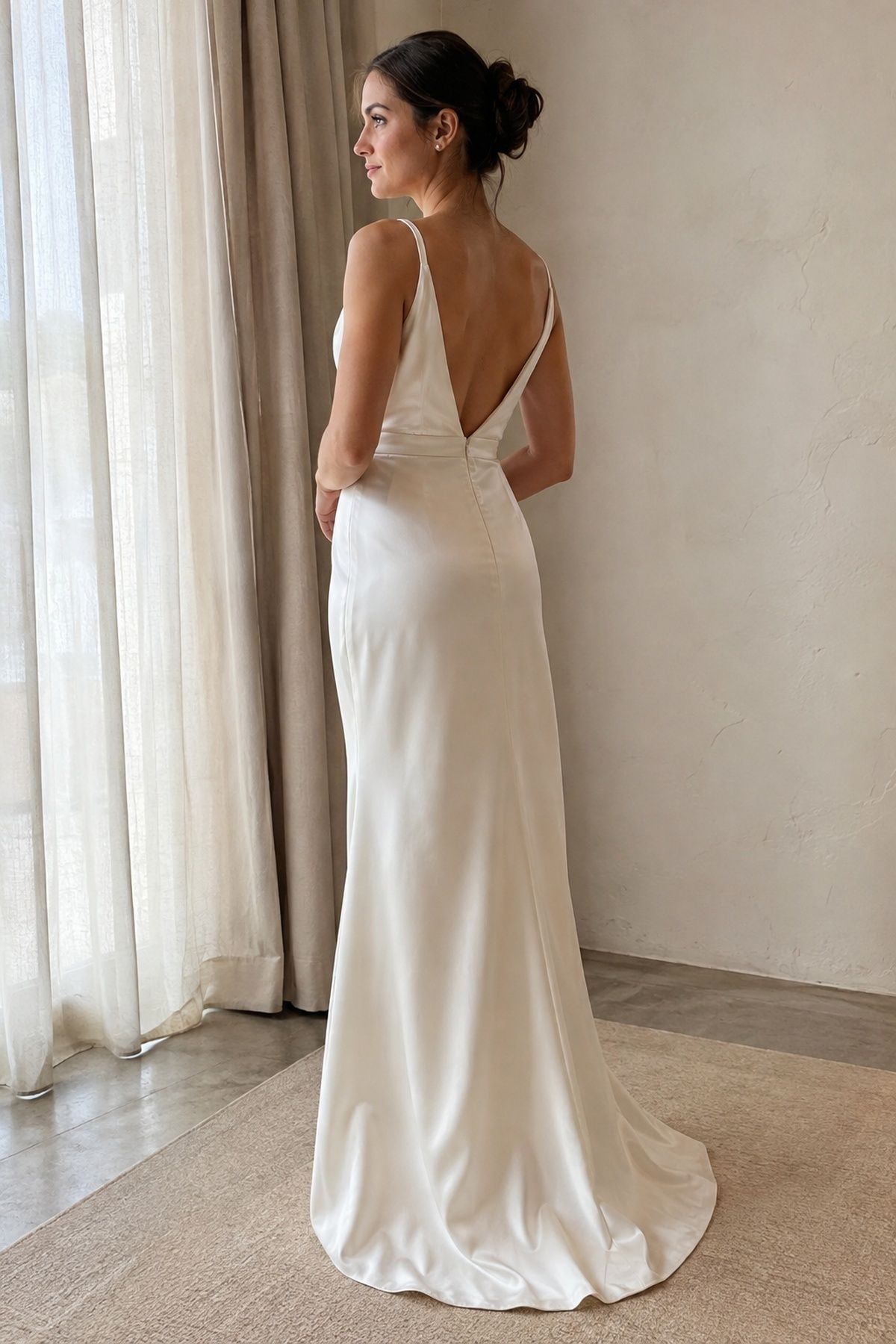 Simple satin gown with a hidden petticoat underneath