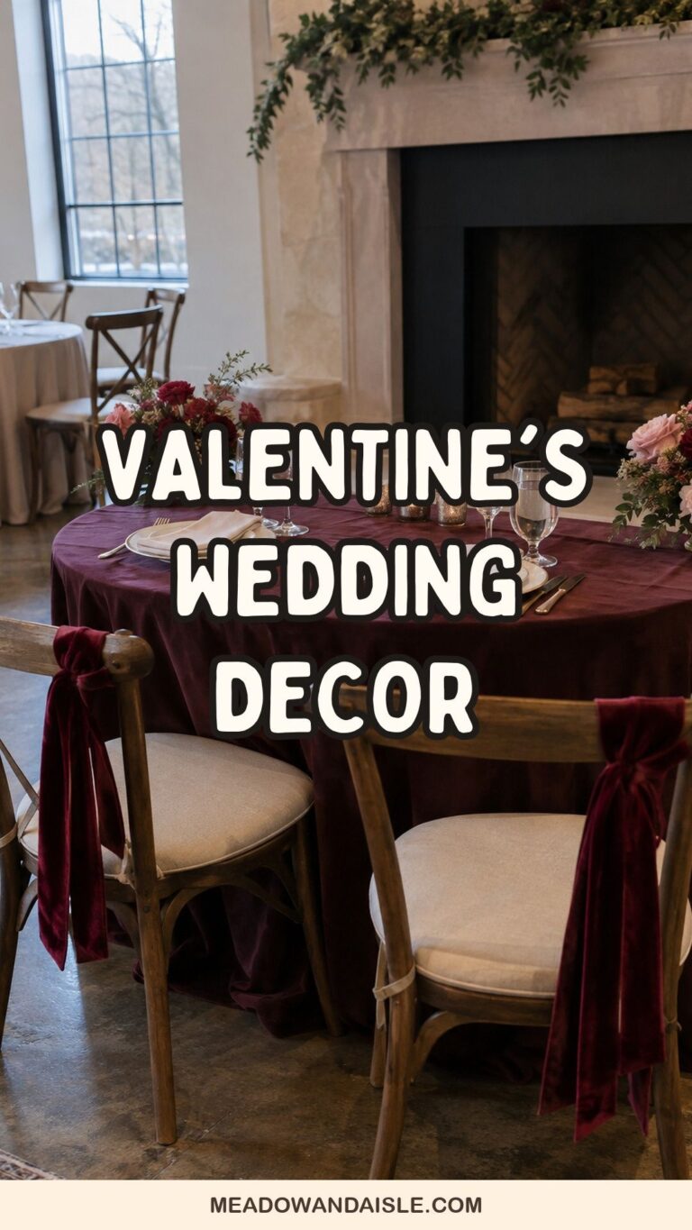 Valentine's Day wedding decor ideas Pinterest pin with a sweetheart table