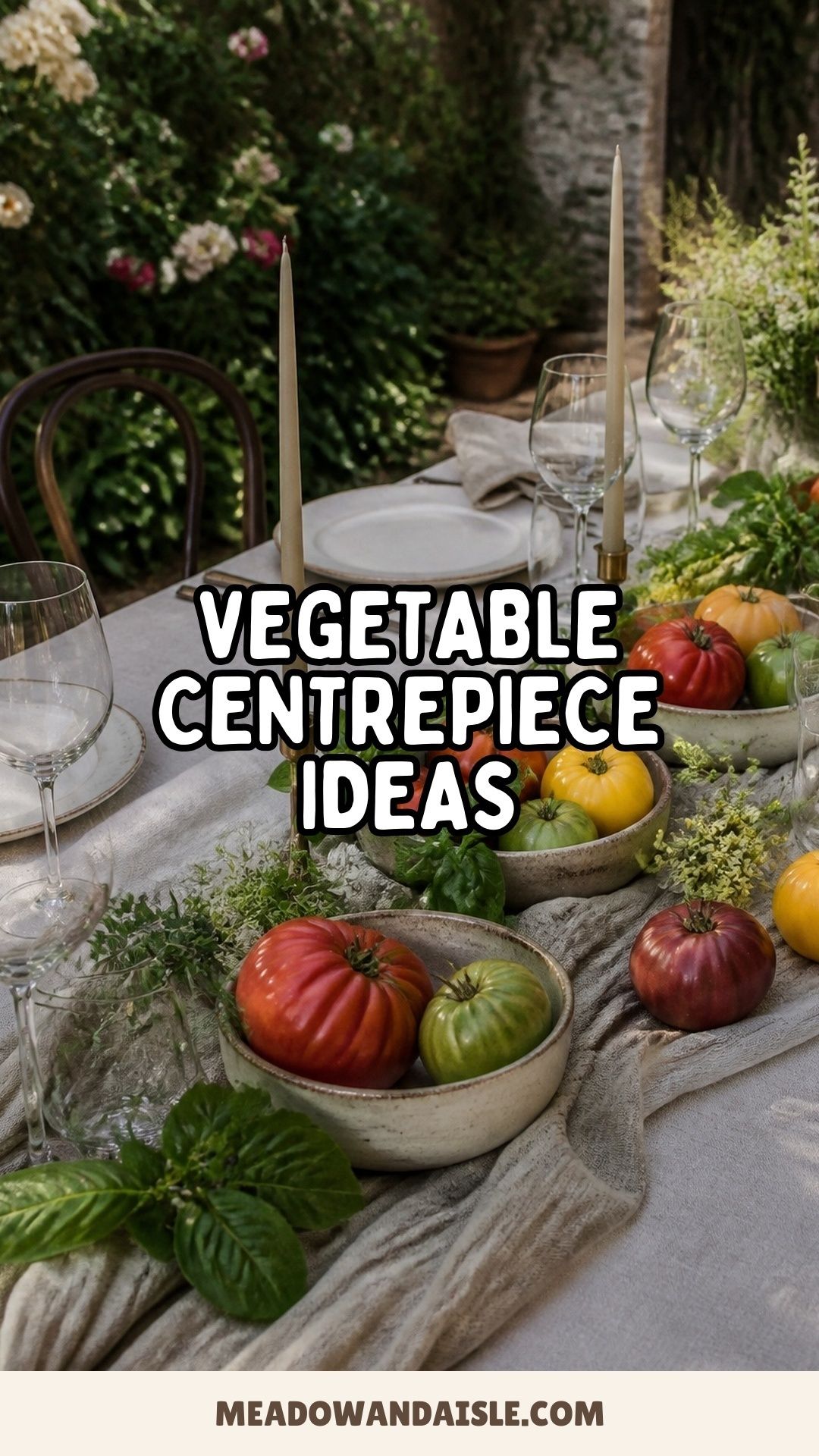 Pinterest pin with the title Vegetable Centrepiece Wedding Ideas