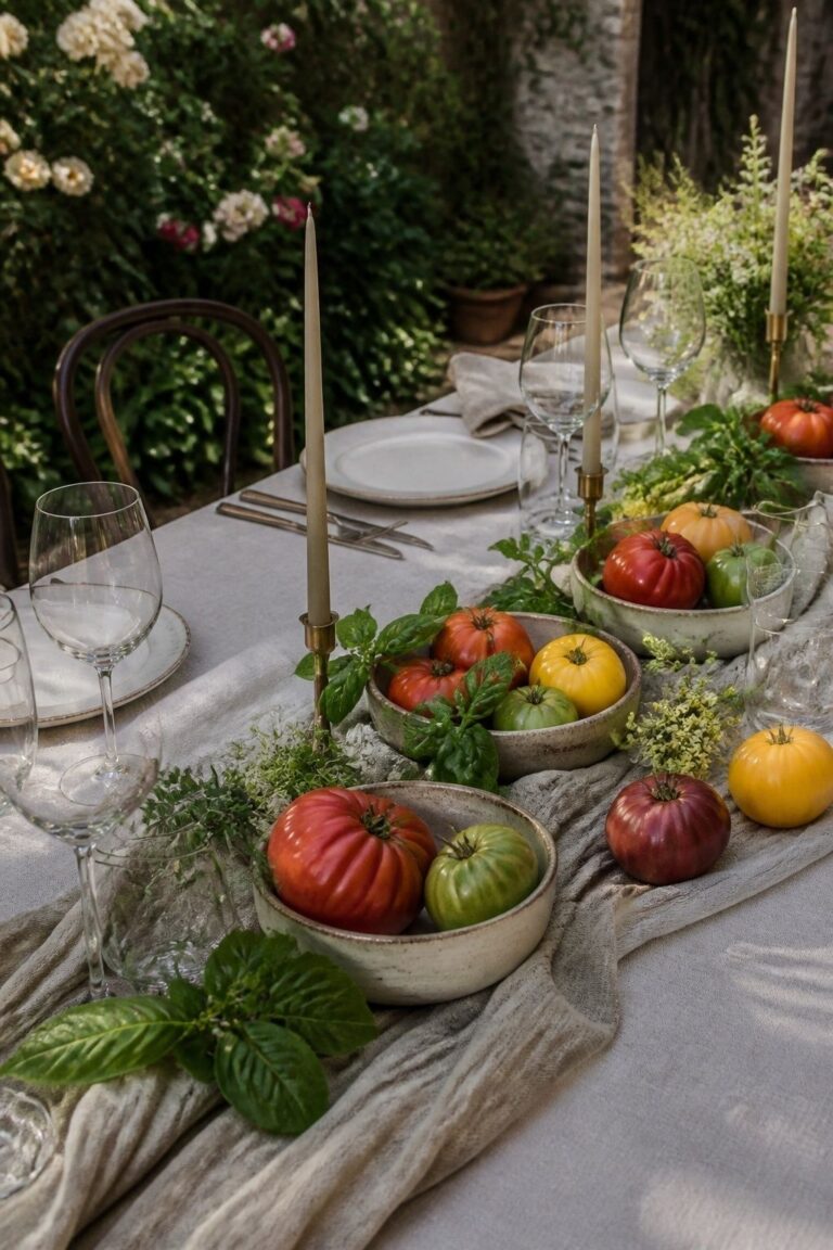 Heirloom Tomato Table Centerpieces at an intimate wedding reception