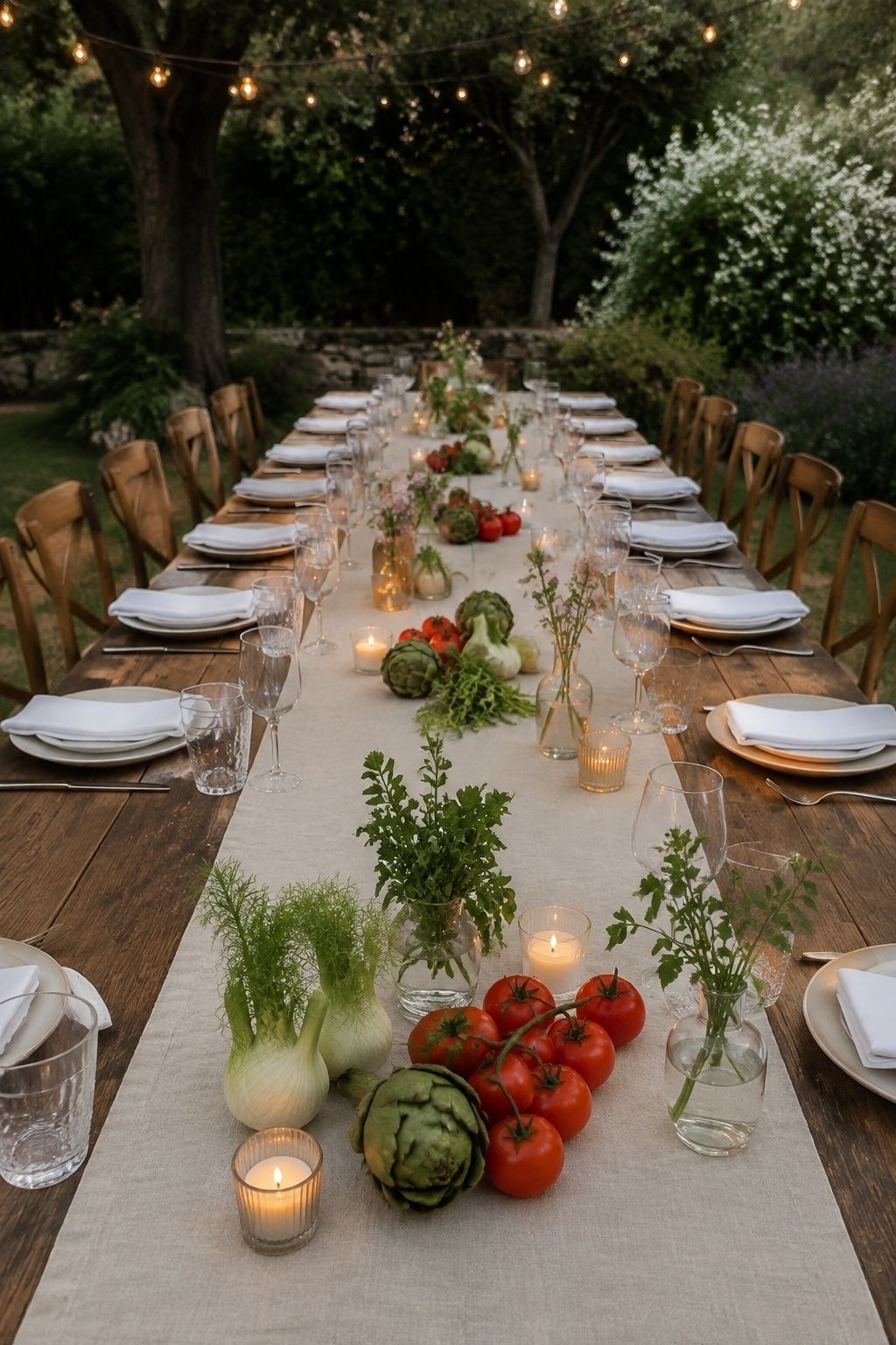 Vegetable runner down one long table