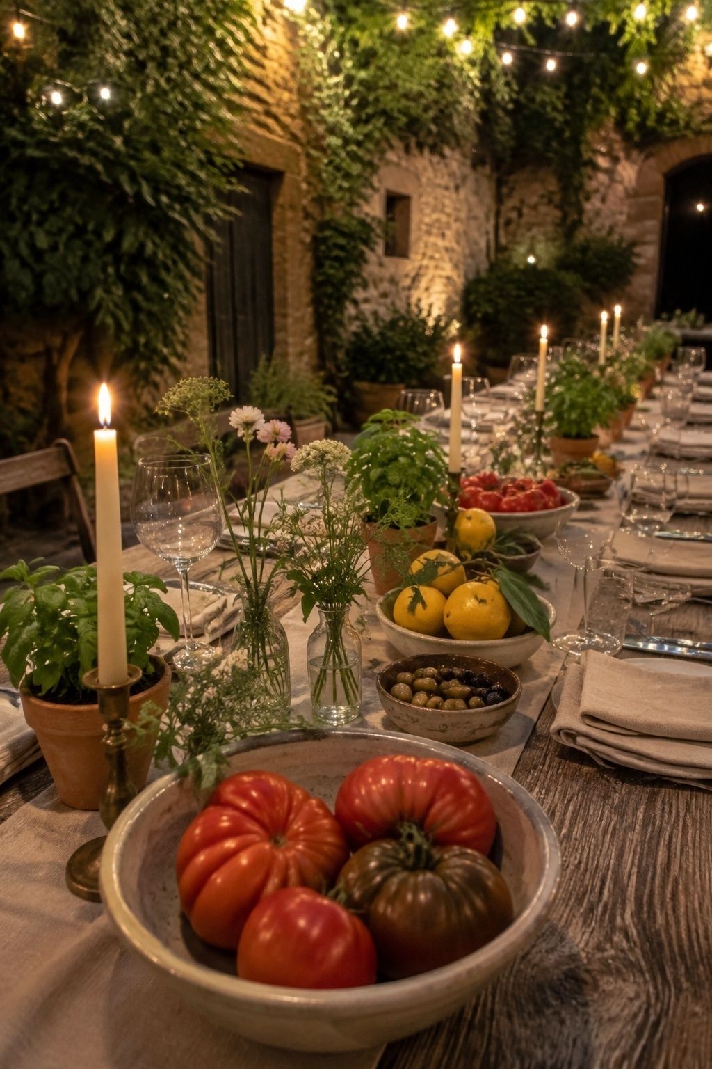 Rustic Italian produce centerpiece