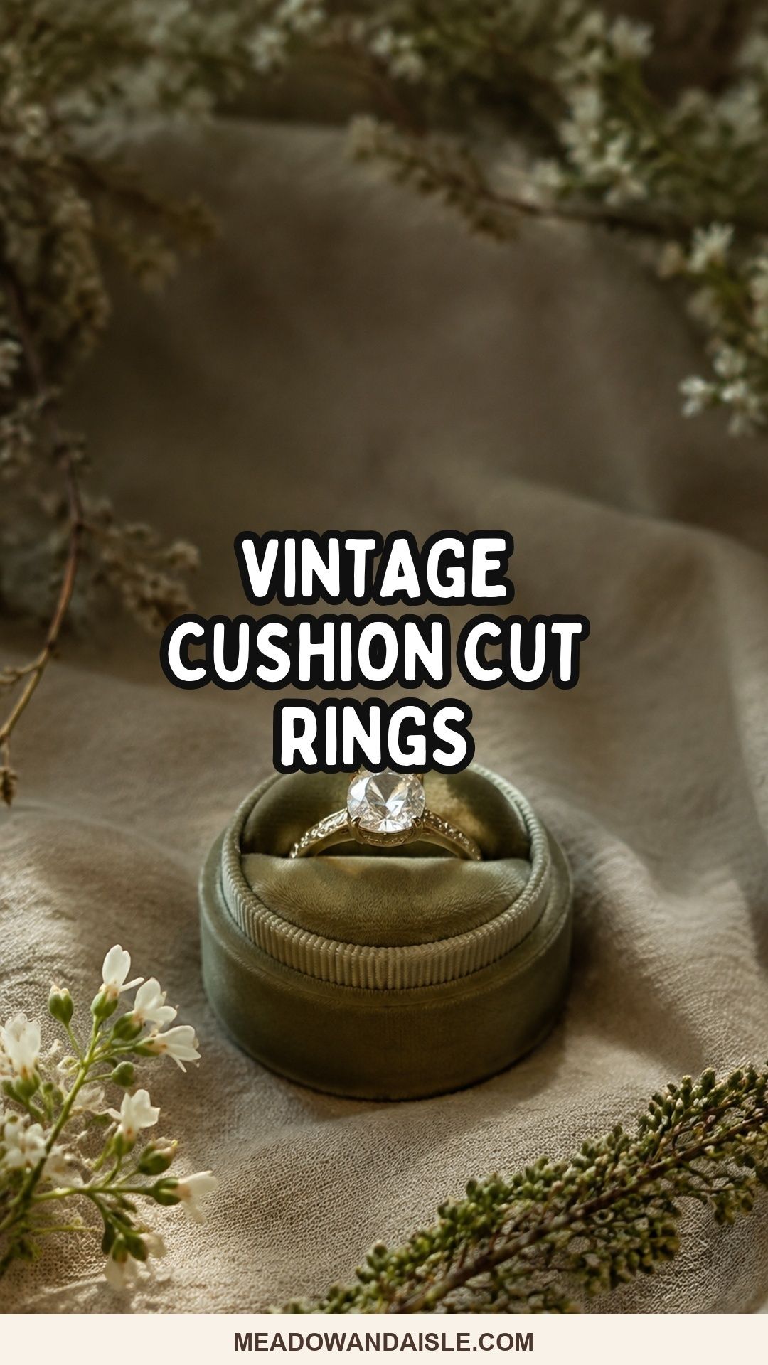 Vintage Cushion Cut Rings Pinterest pin for Meadow & Aisle