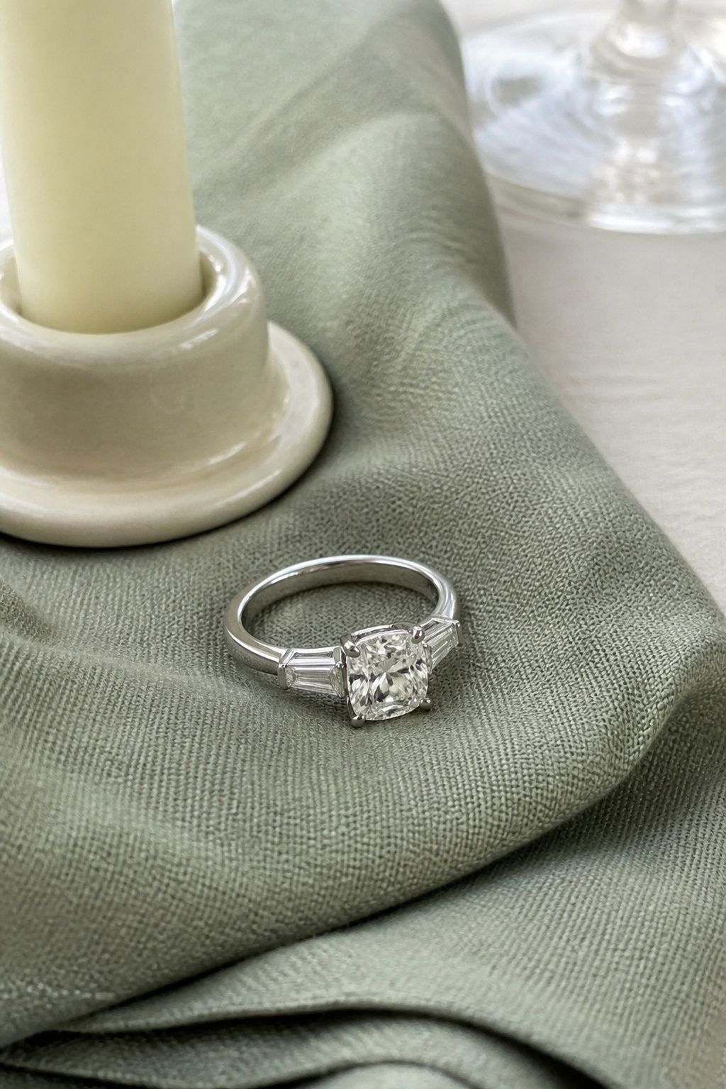 Three-stone cushion-cut ring