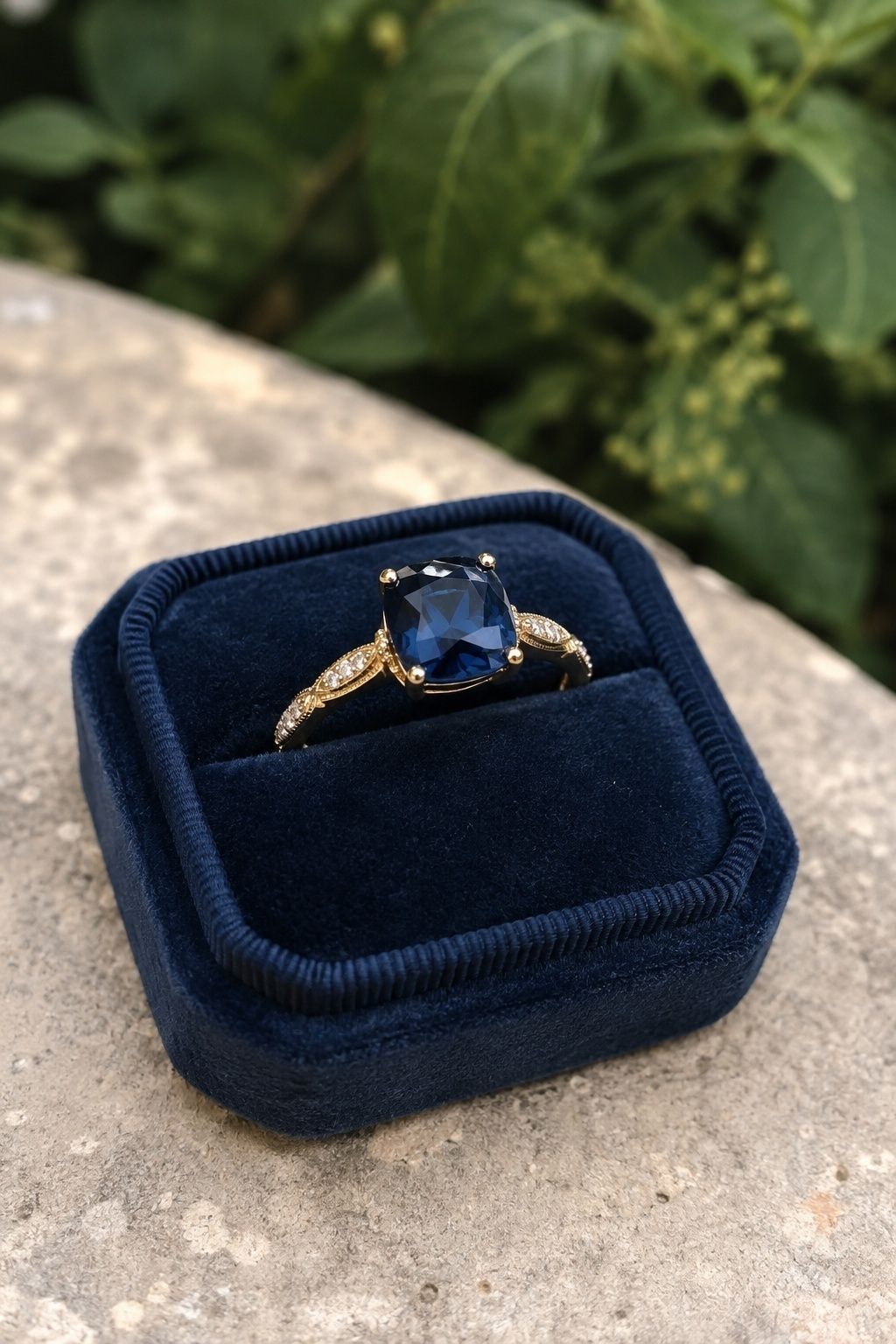 Cushion-cut sapphire engagement ring